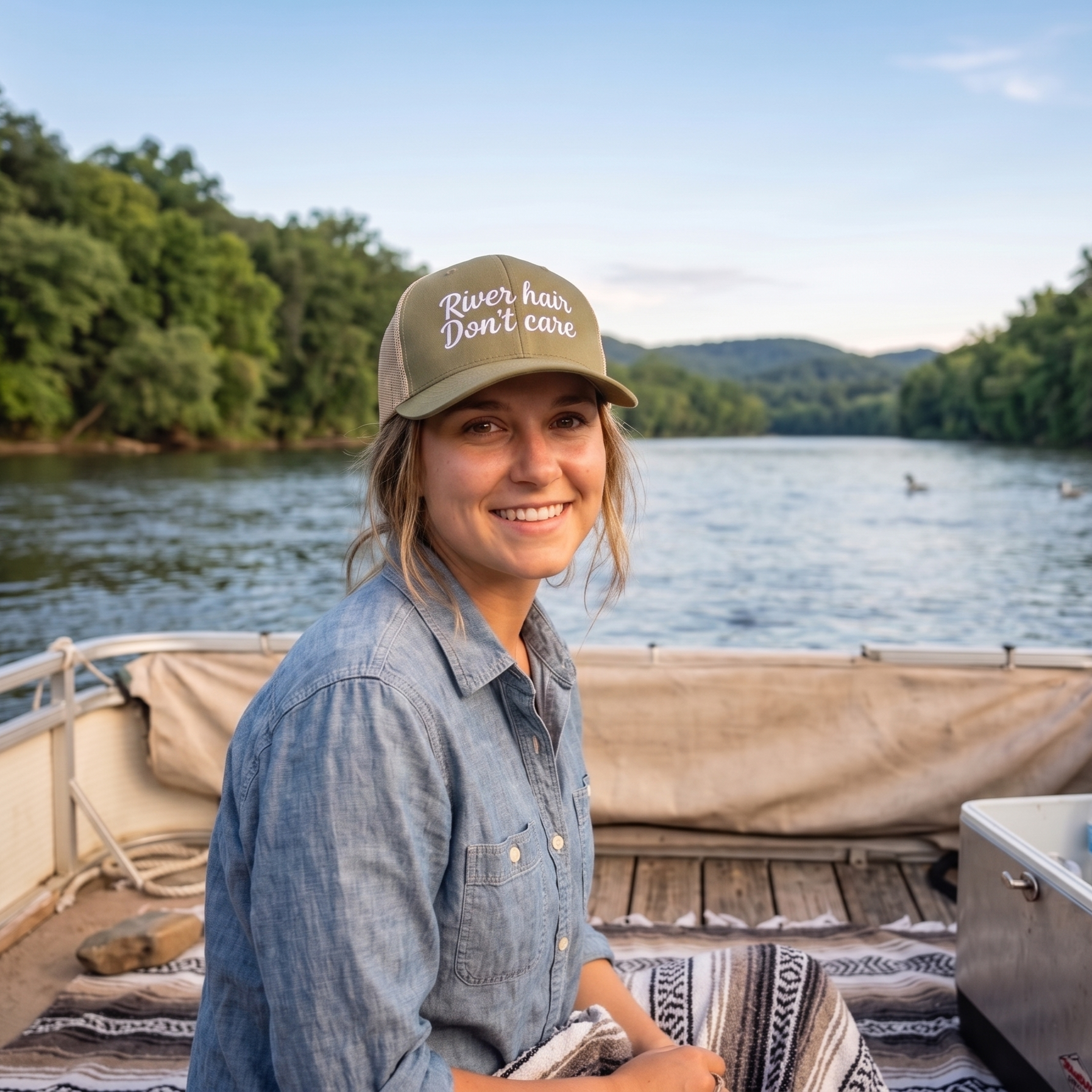 River Hair Don't Care (white embroidery) | Snapback Trucker Cap-River Life USA
