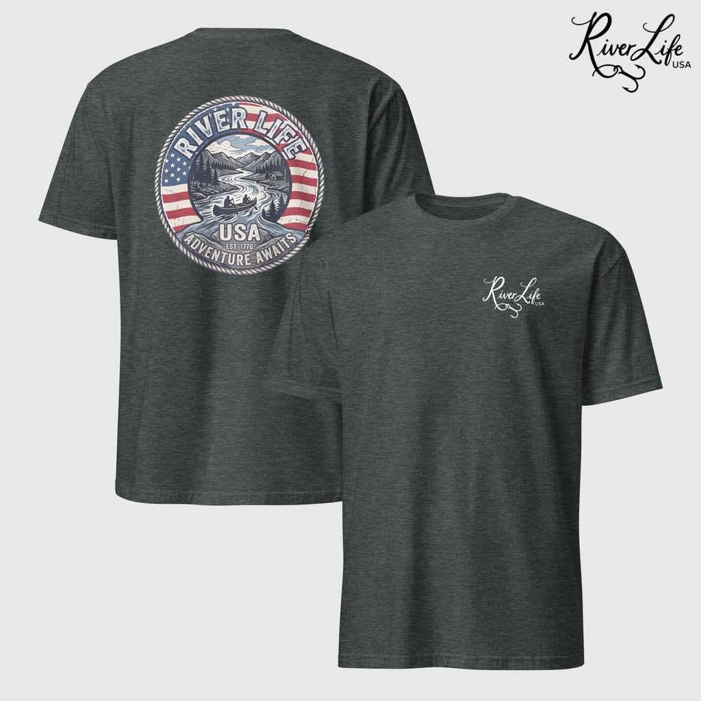 Adventure Awaits | Short-Sleeve Unisex T-Shirt-Dark Heather-River Life USA