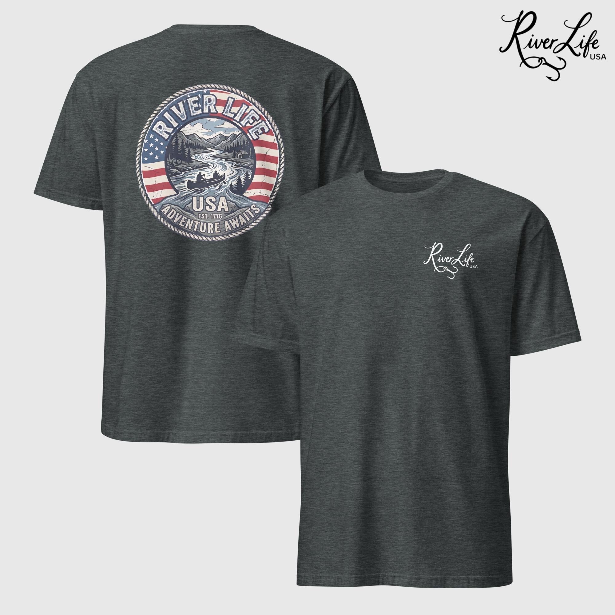 Adventure Awaits | Short-Sleeve Unisex T-Shirt-Dark Heather-River Life USA