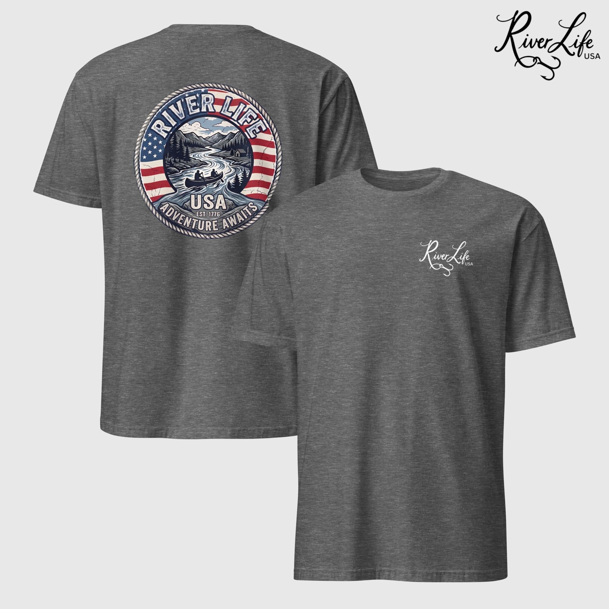Adventure Awaits | Short-Sleeve Unisex T-Shirt-Graphite Heather-River Life USA
