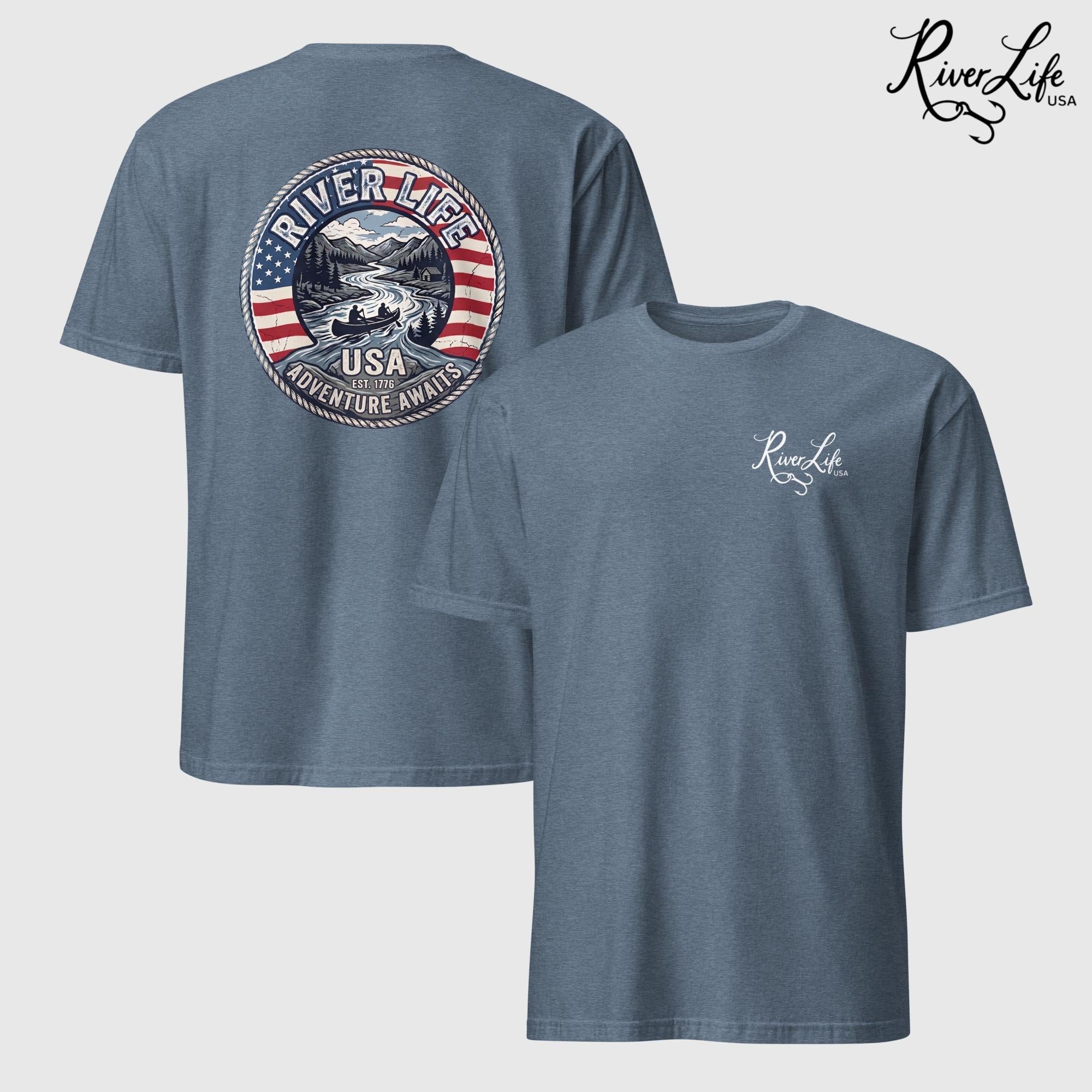 Adventure Awaits | Short-Sleeve Unisex T-Shirt-Heather Indigo-River Life USA