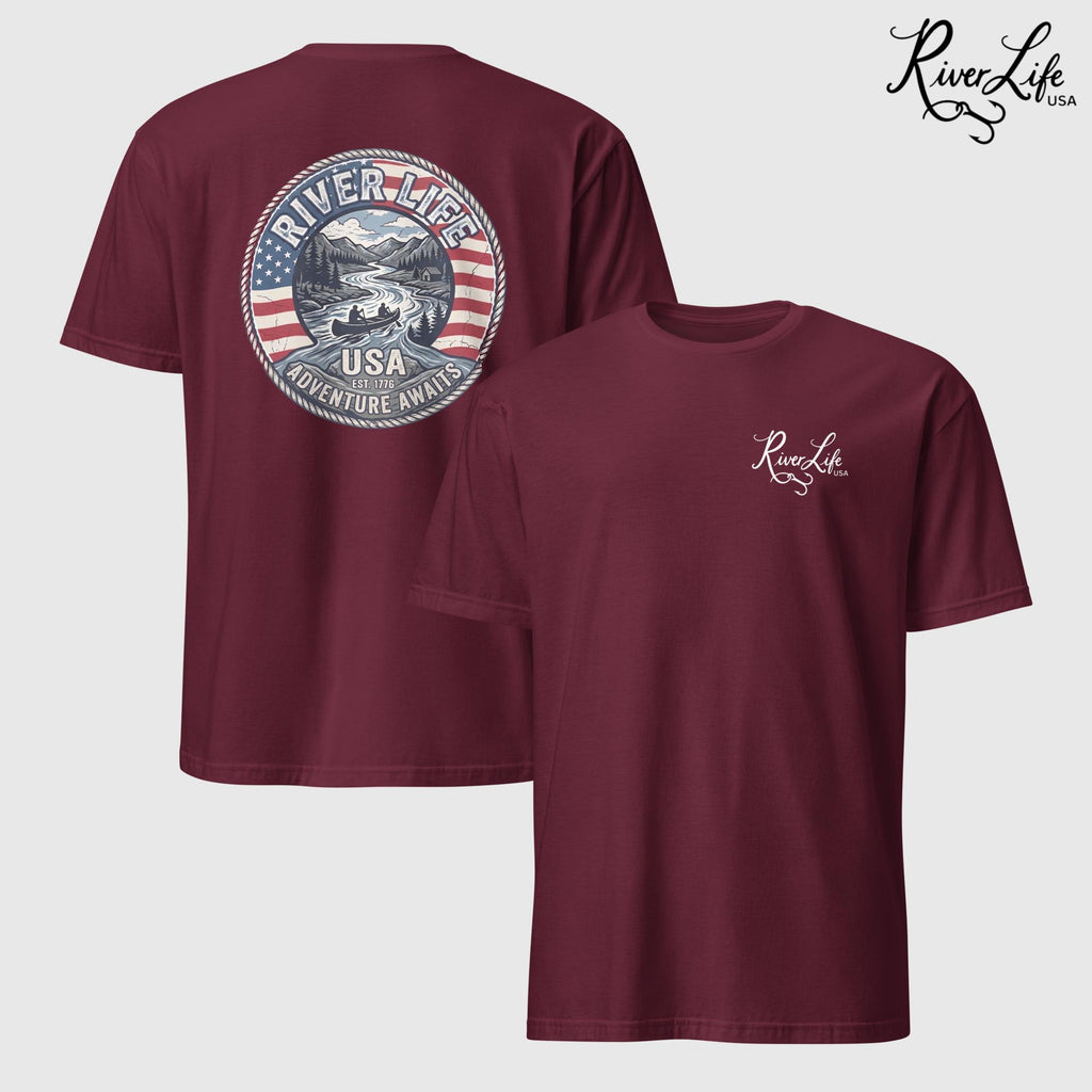 Adventure Awaits | Short-Sleeve Unisex T-Shirt-Maroon-River Life USA
