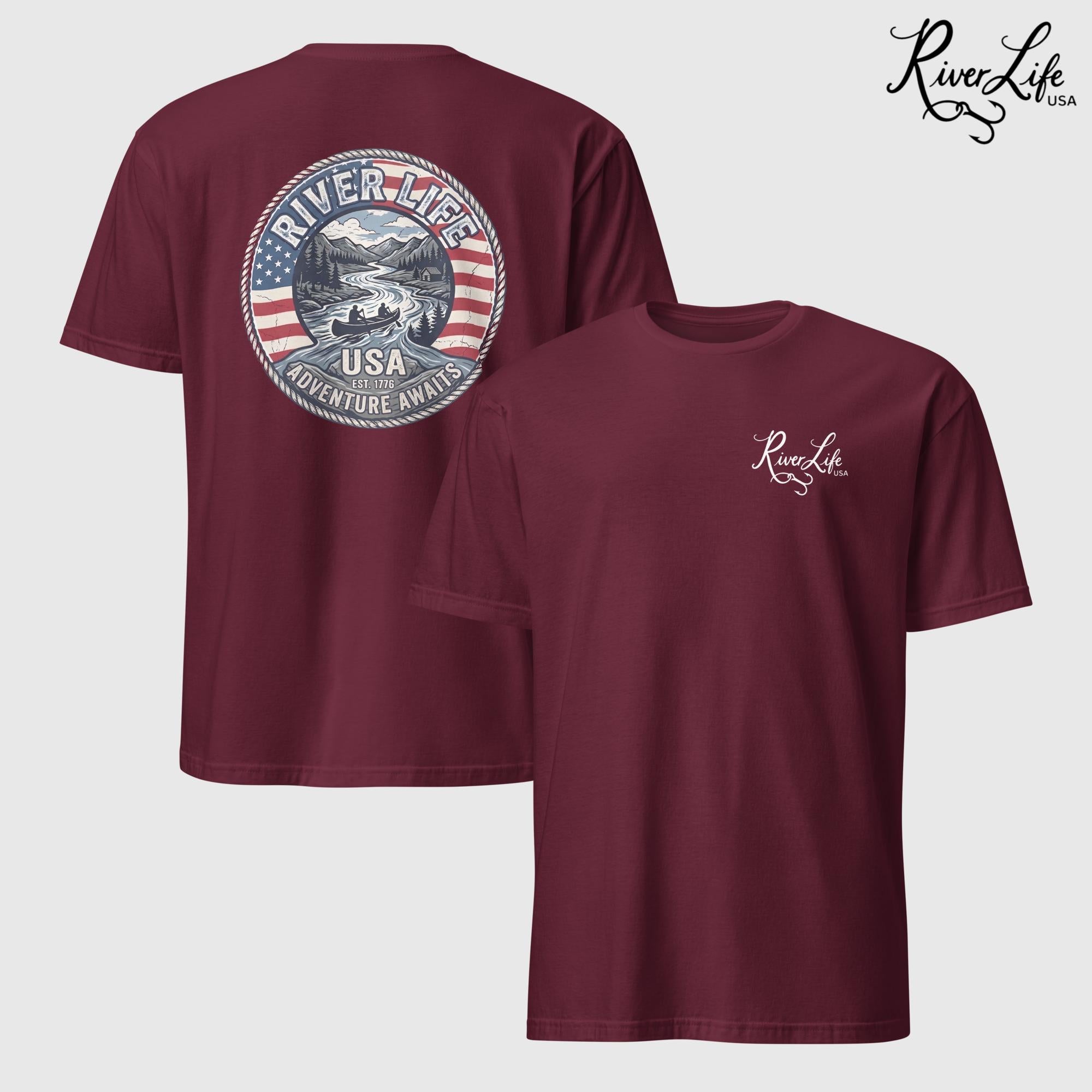 Adventure Awaits | Short-Sleeve Unisex T-Shirt-Maroon-River Life USA