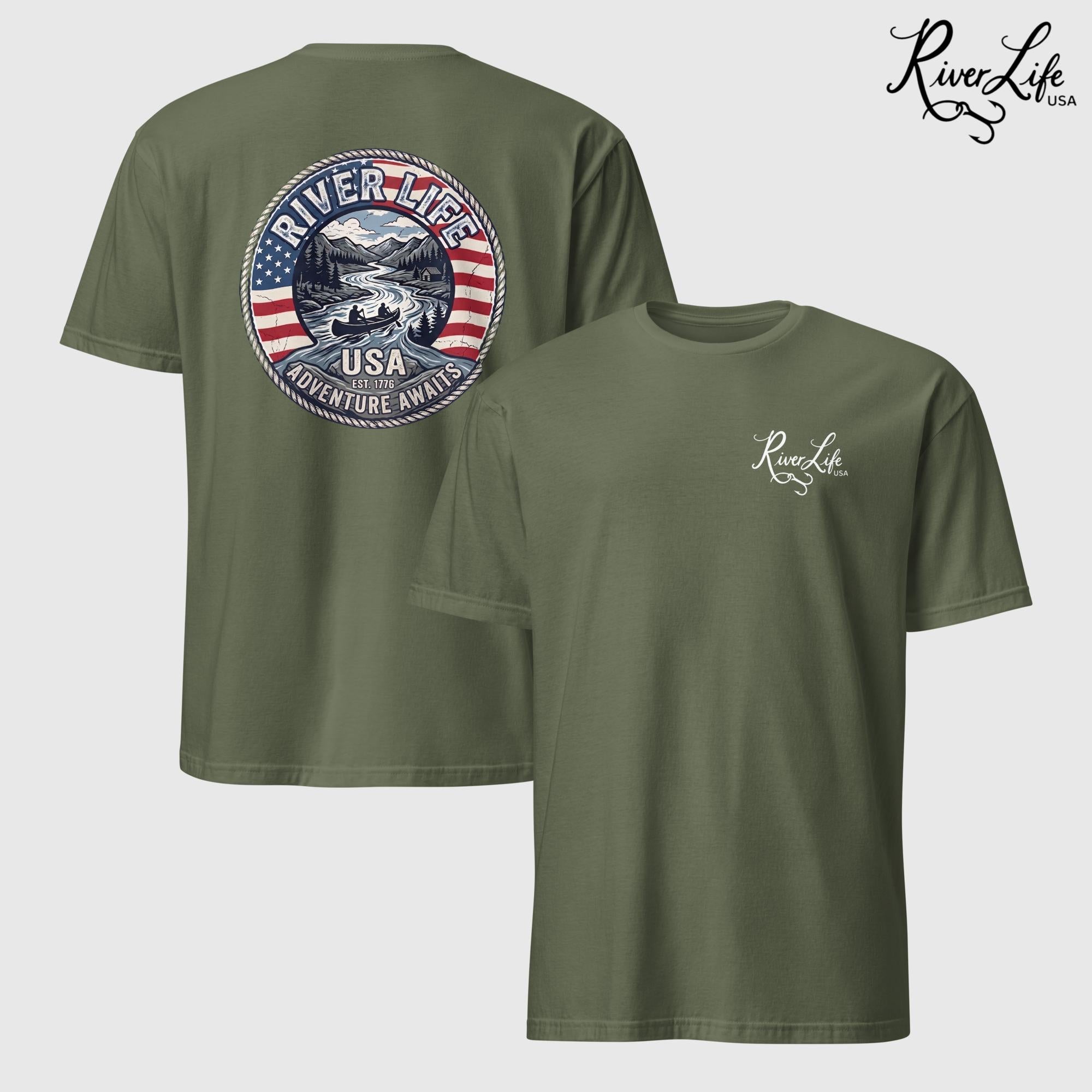 Adventure Awaits | Short-Sleeve Unisex T-Shirt-Military Green-River Life USA