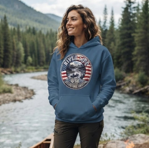Adventure Awaits | Unisex Pullover Hoodie-Heather Indigo-River Life USA