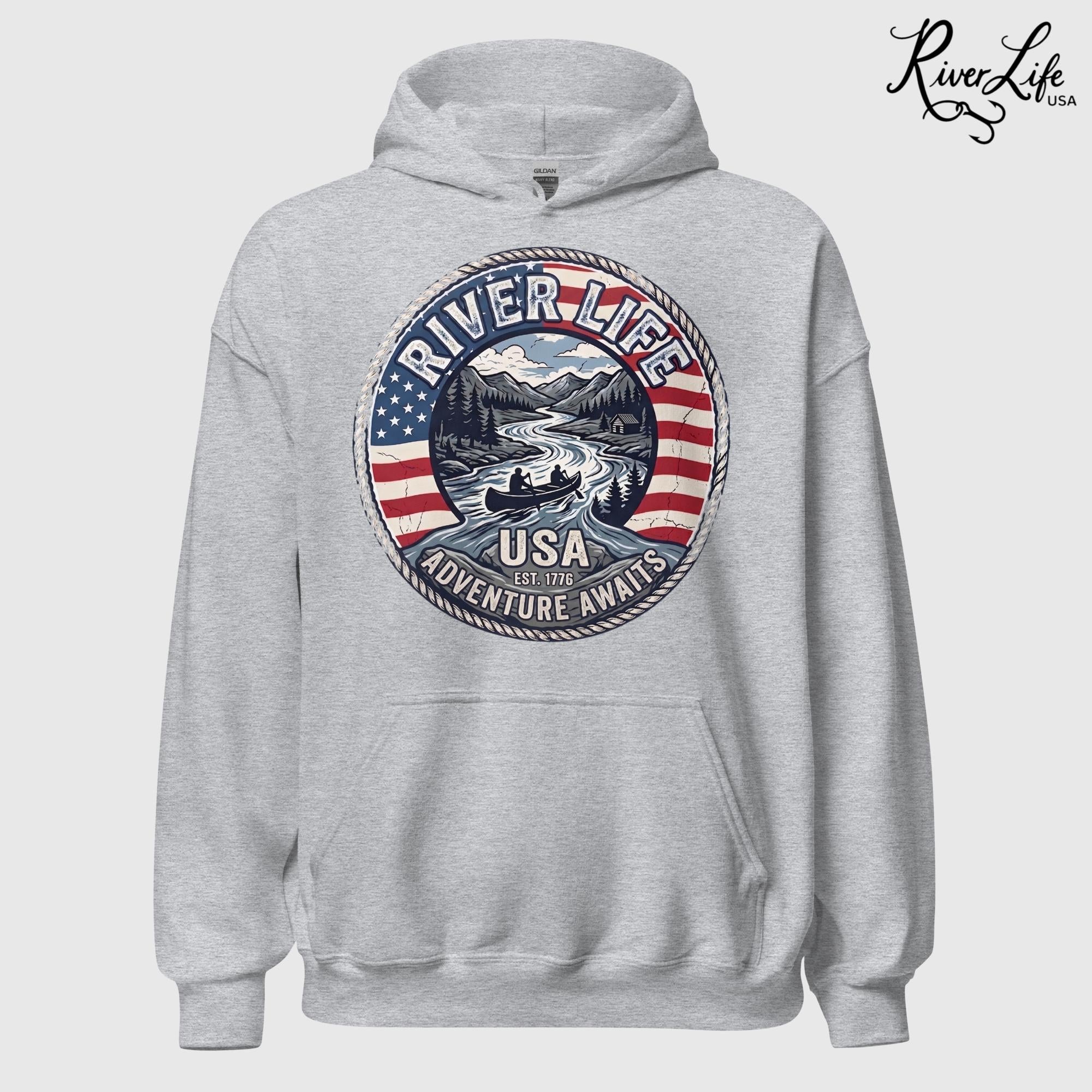 Adventure Awaits | Unisex Pullover Hoodie-Sport Grey-River Life USA