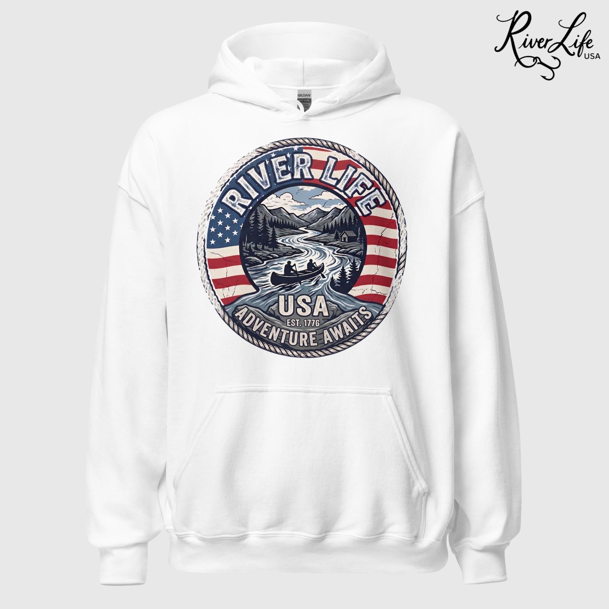 Adventure Awaits | Unisex Pullover Hoodie-White-River Life USA