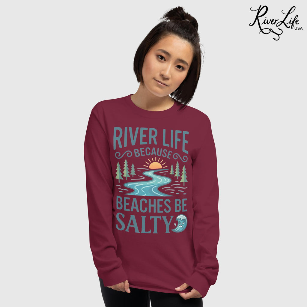 Beaches Be Salty | Long-Sleeve Women's T-Shirt-Maroon-River Life USA