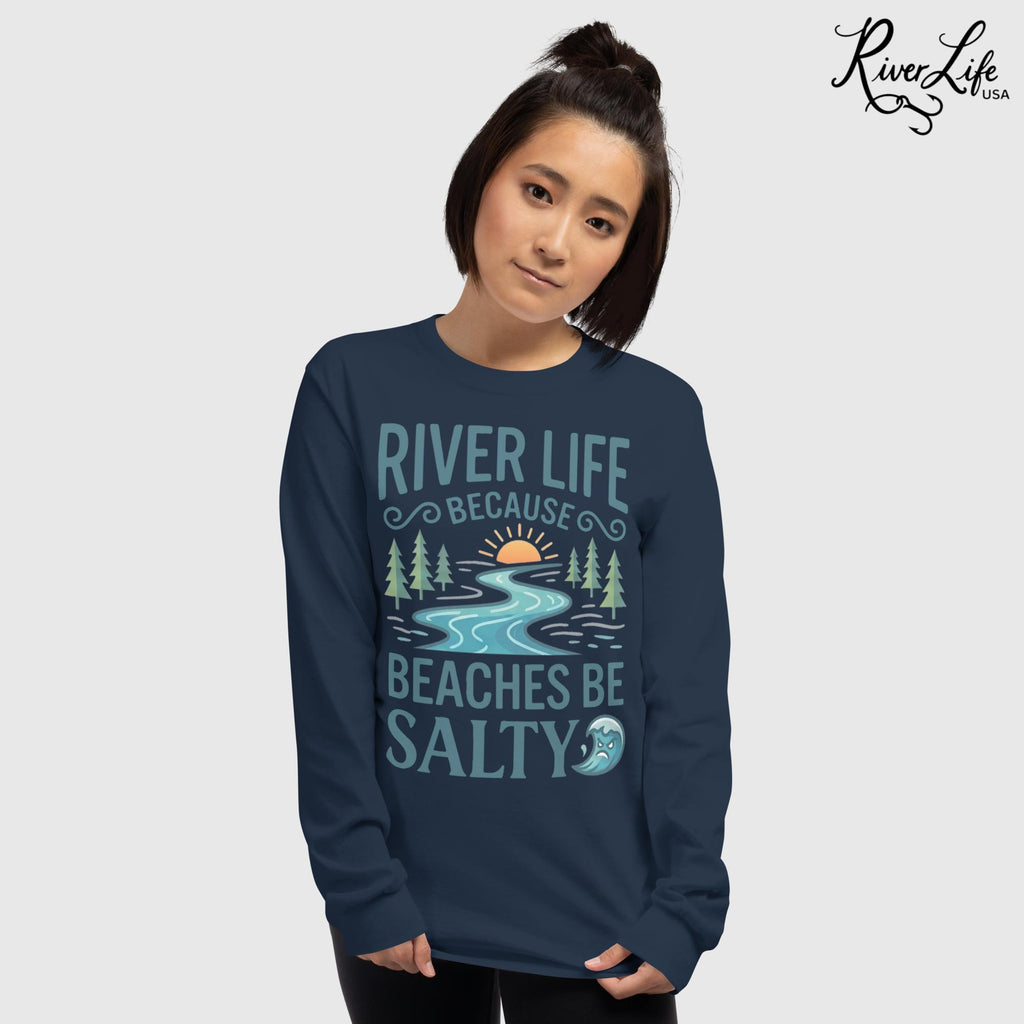 Beaches Be Salty | Long-Sleeve Women's T-Shirt-Navy-River Life USA