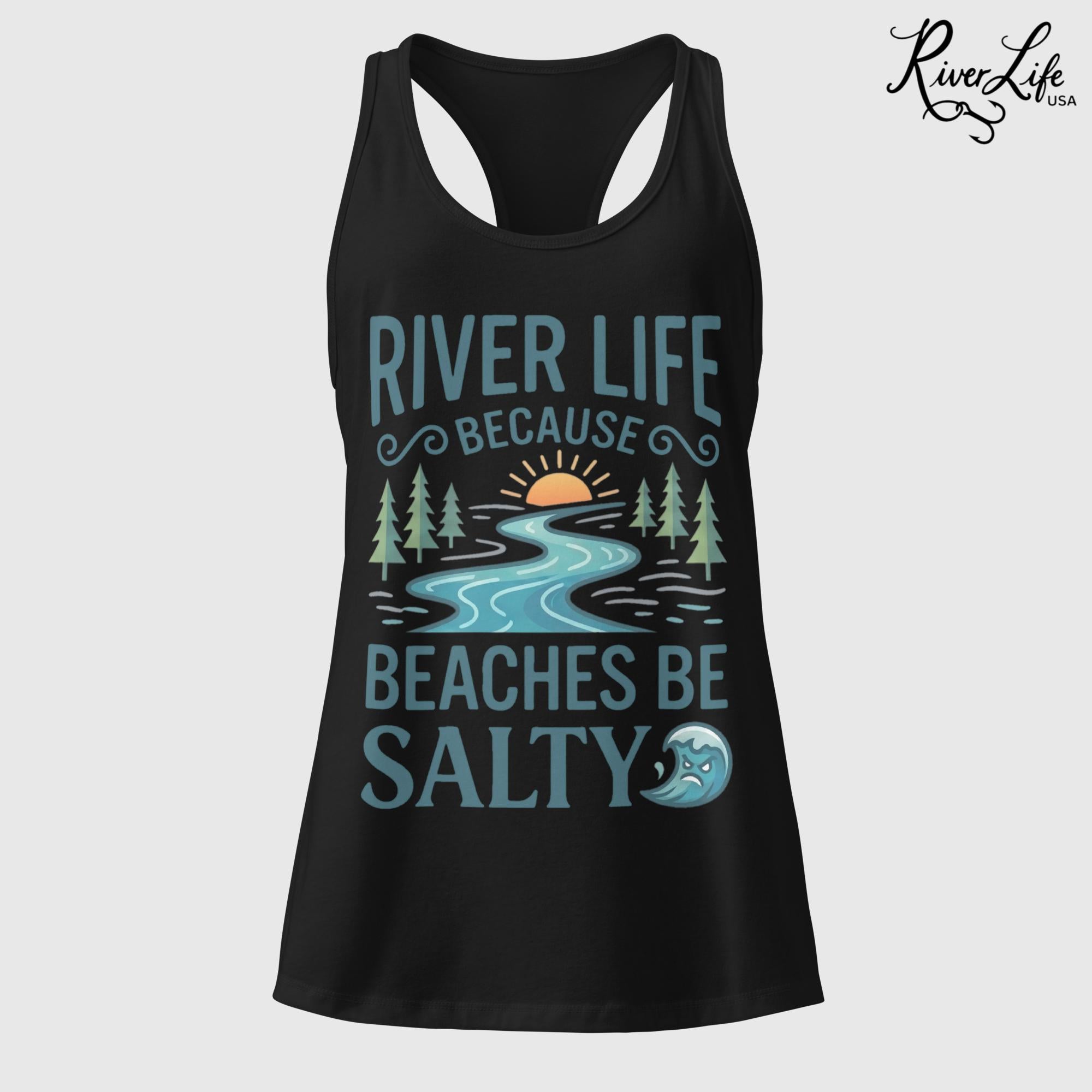 Beaches Be Salty | Women’s Fitted Racerback Tank Top-Black-River Life USA