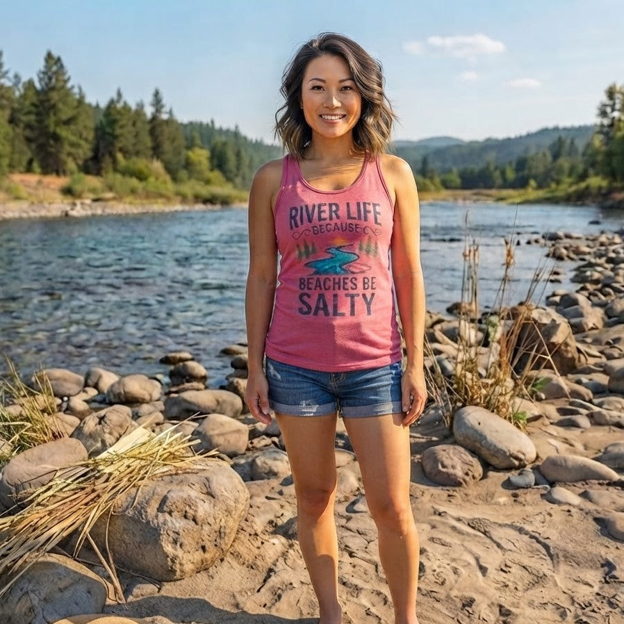 Beaches Be Salty | Women’s Fitted Racerback Tank Top-Hot Pink-River Life USA