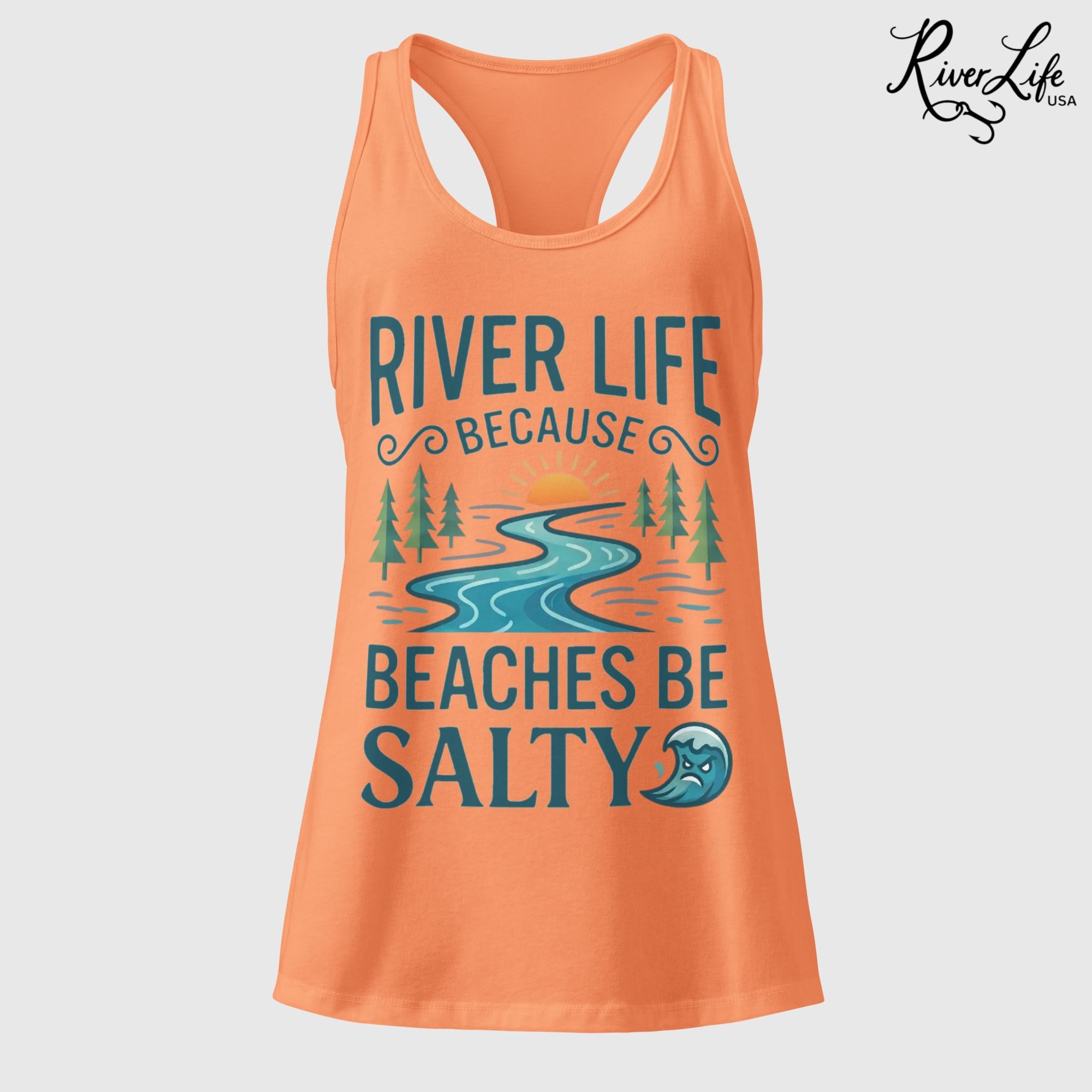 Beaches Be Salty | Women’s Fitted Racerback Tank Top-Light Orange-River Life USA