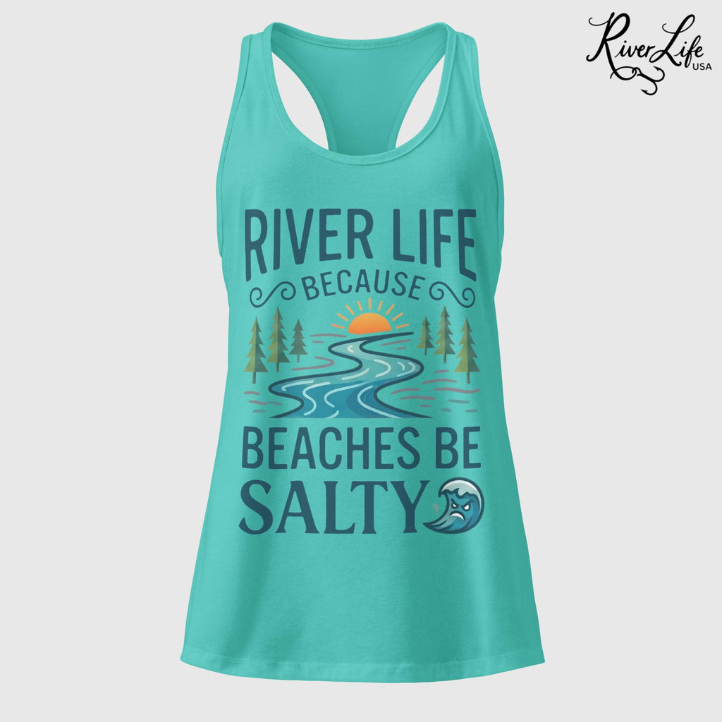 Beaches Be Salty | Women’s Fitted Racerback Tank Top-Tahiti Blue-River Life USA