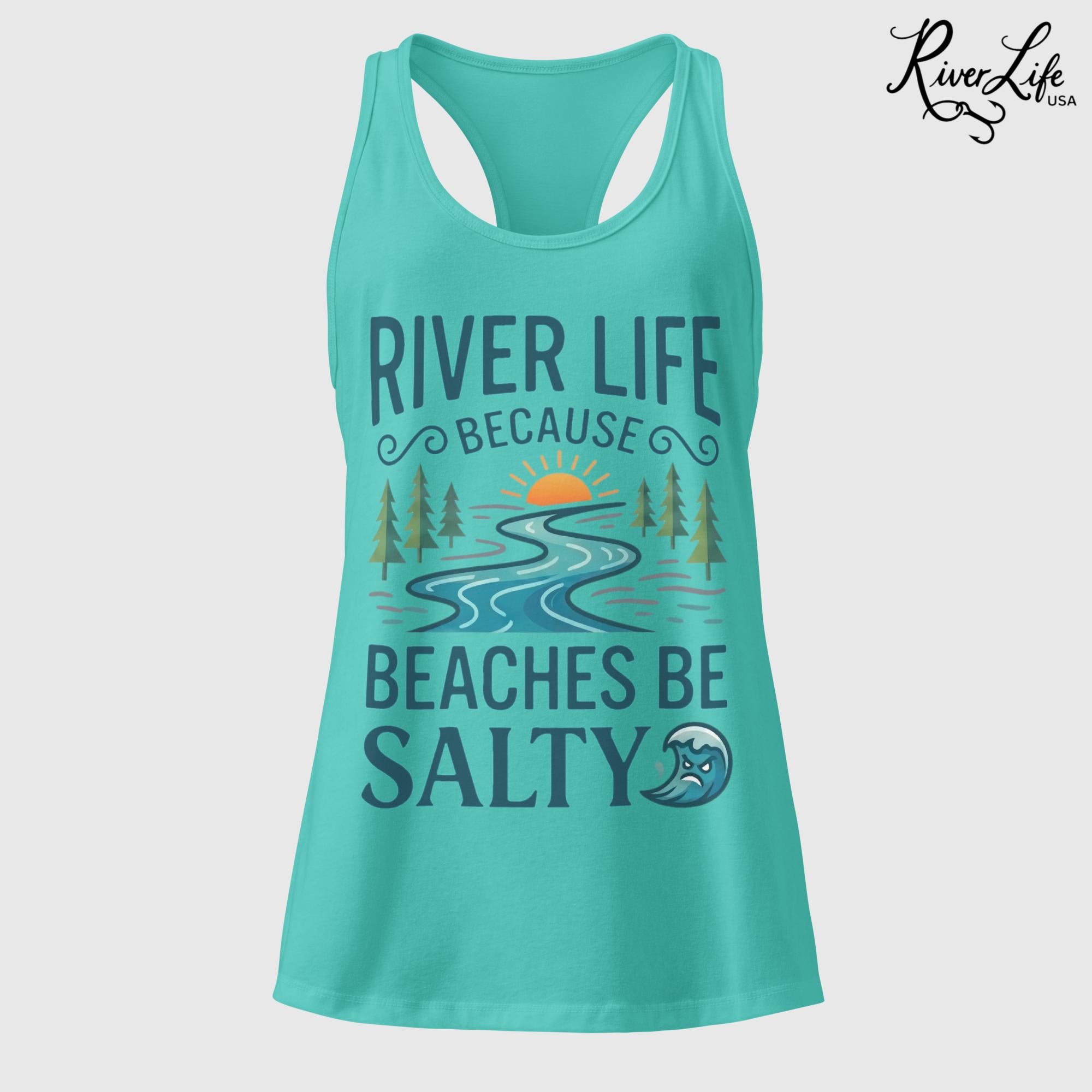Beaches Be Salty | Women’s Fitted Racerback Tank Top-Tahiti Blue-River Life USA