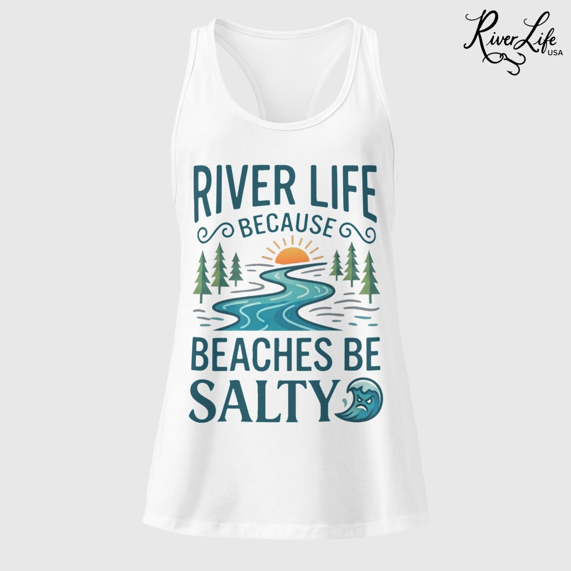 Beaches Be Salty | Women’s Fitted Racerback Tank Top-White-River Life USA