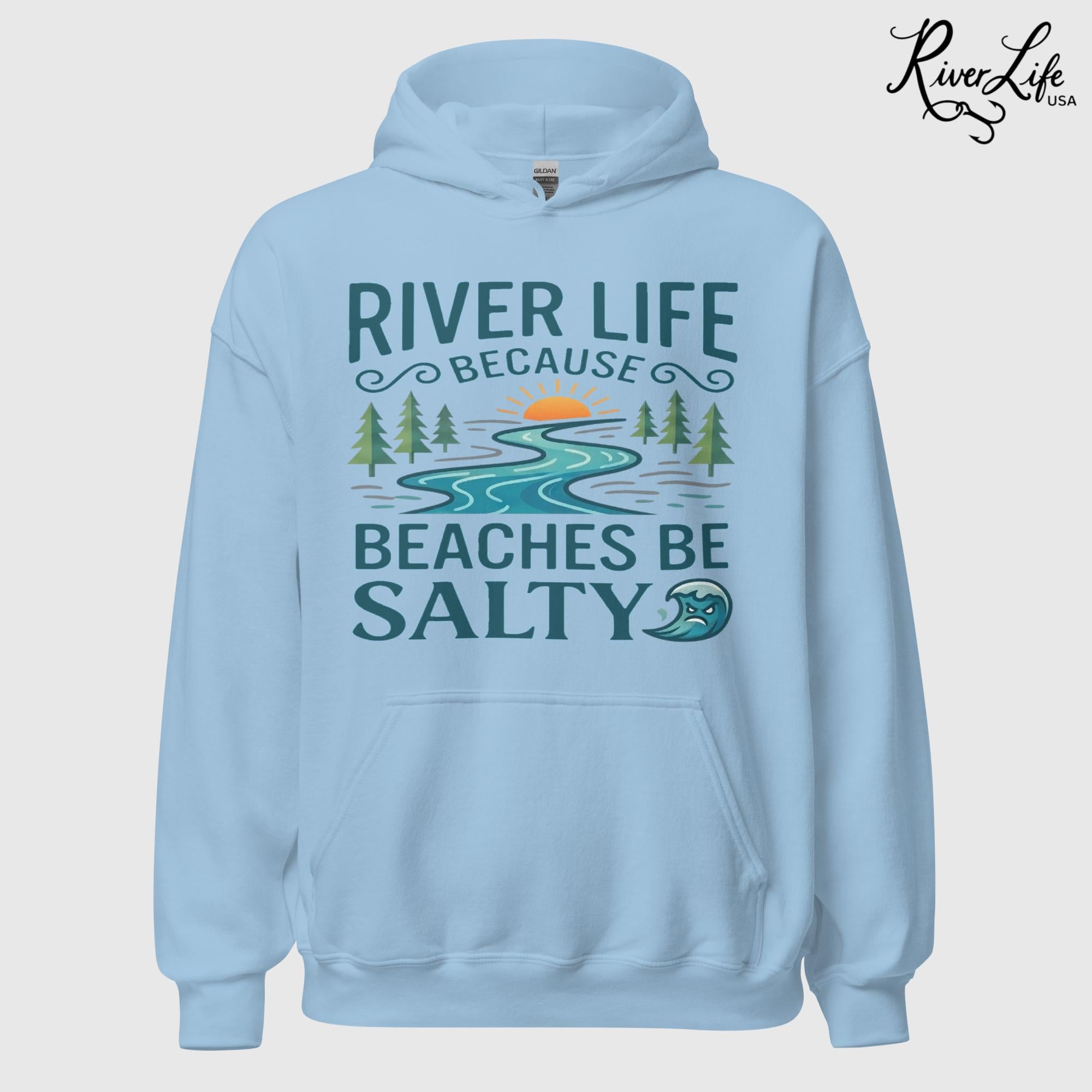 Beaches Be Salty | Womens Pullover Hoodie-Light Blue-River Life USA