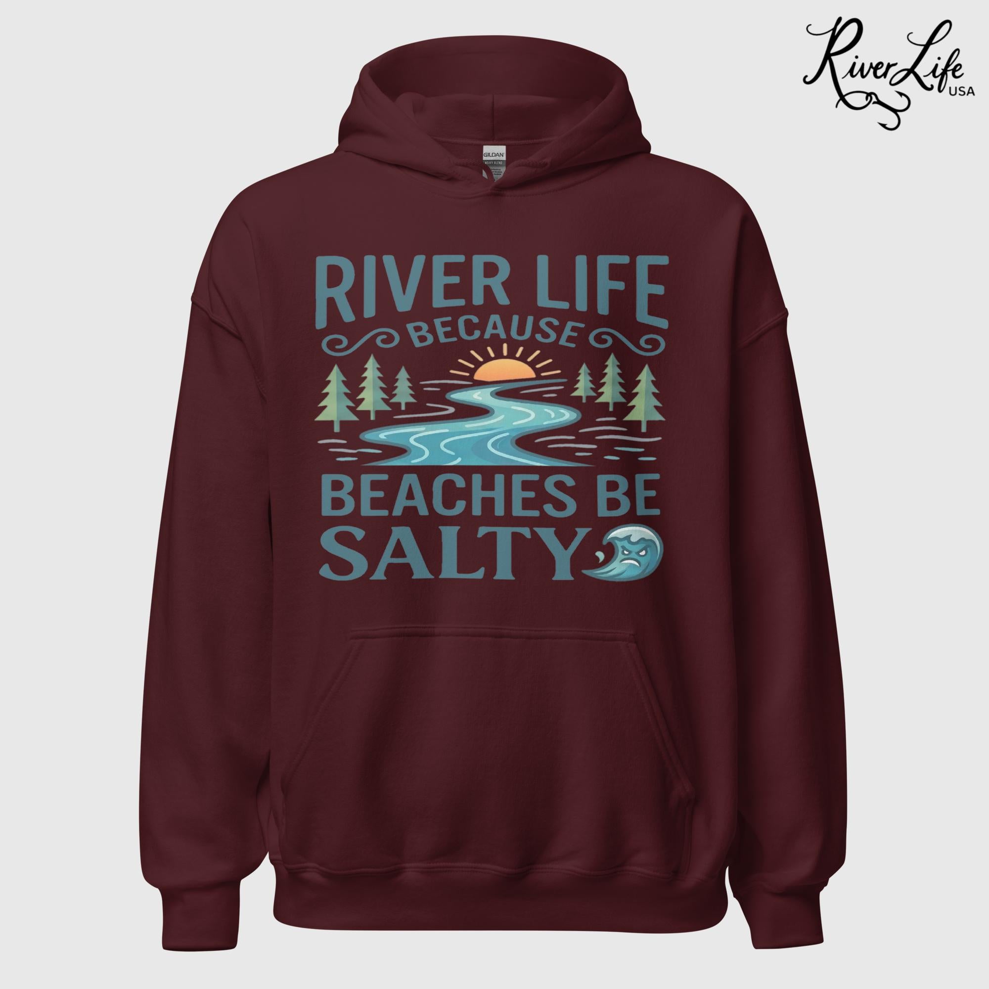 Beaches Be Salty | Womens Pullover Hoodie-Maroon-River Life USA
