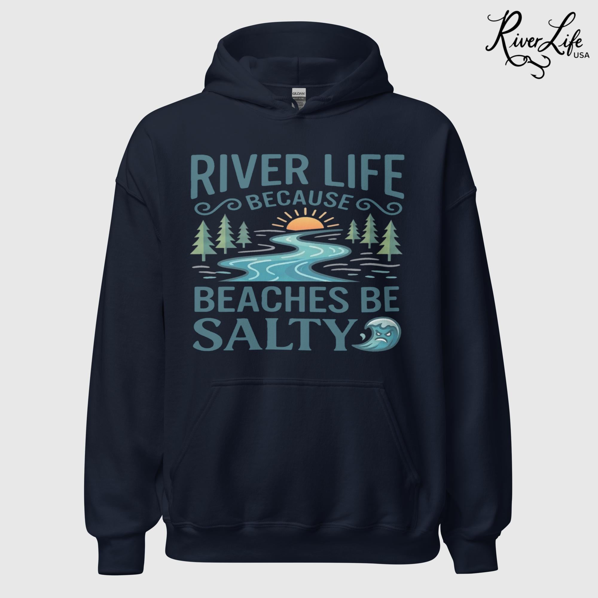 Beaches Be Salty | Womens Pullover Hoodie-Navy-River Life USA