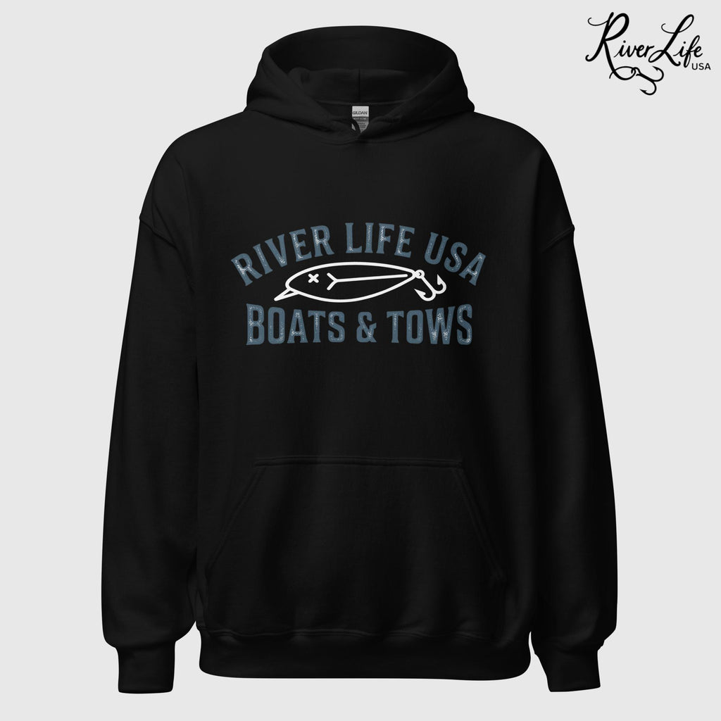 Boats and Tows | Unisex Pullover Hoodie-Black-River Life USA