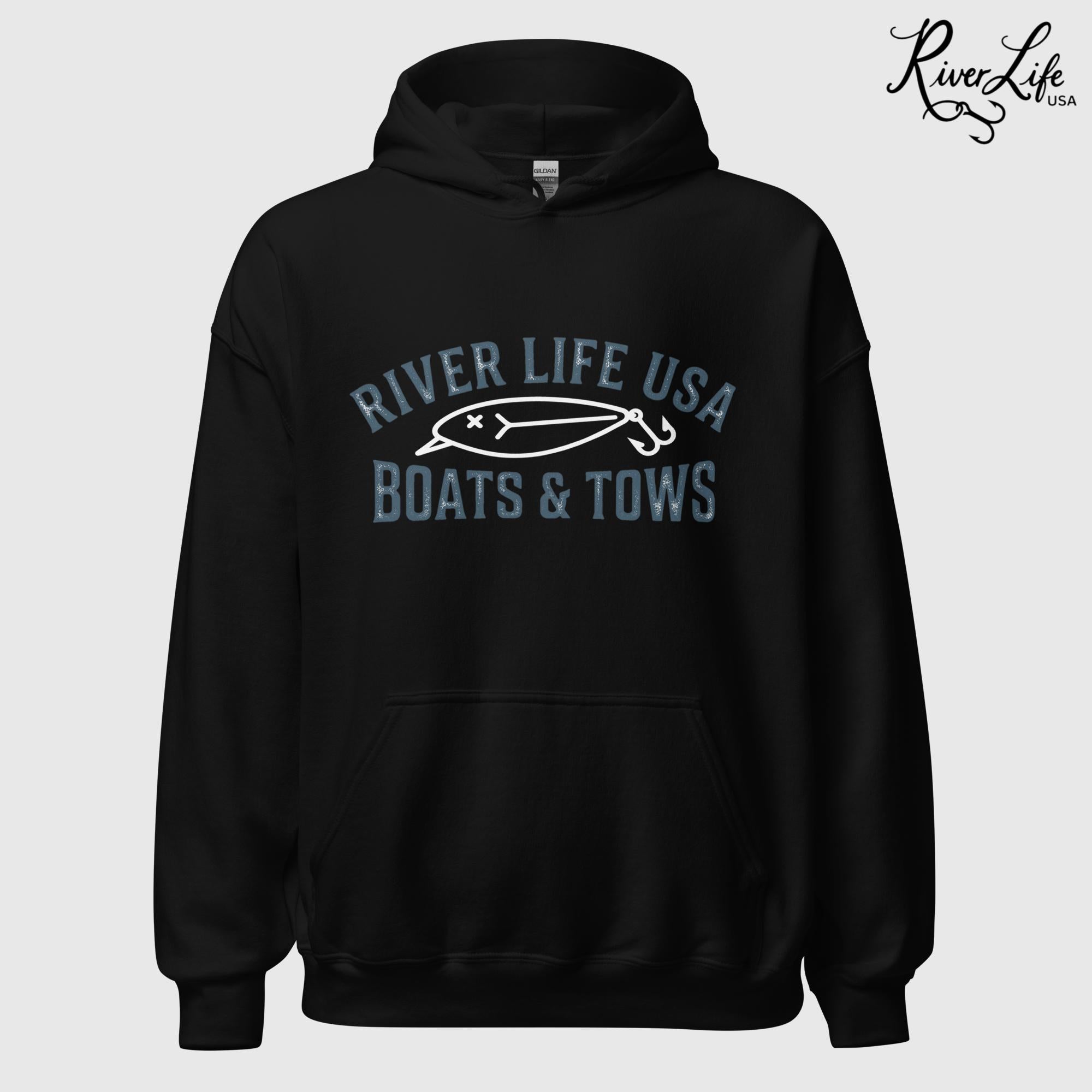 Boats and Tows | Unisex Pullover Hoodie-Black-River Life USA