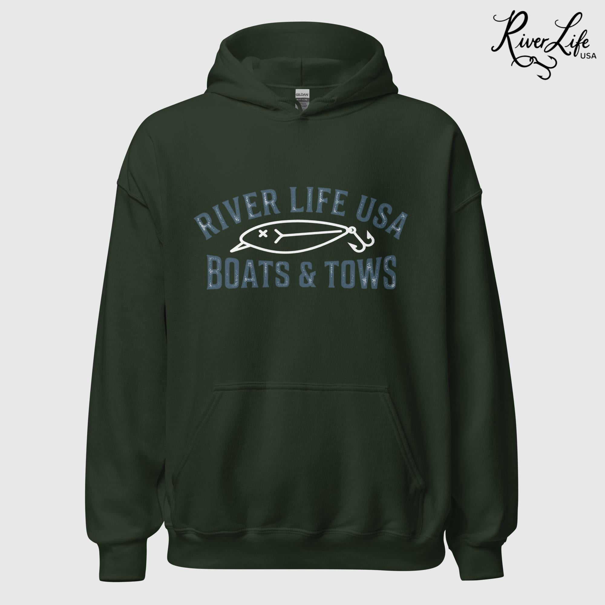 Boats and Tows | Unisex Pullover Hoodie-Forest Green-River Life USA
