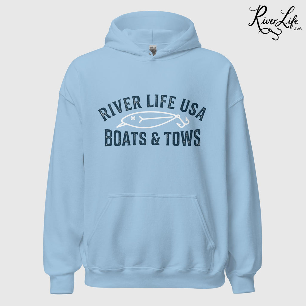 Boats and Tows | Unisex Pullover Hoodie-Light Blue-River Life USA