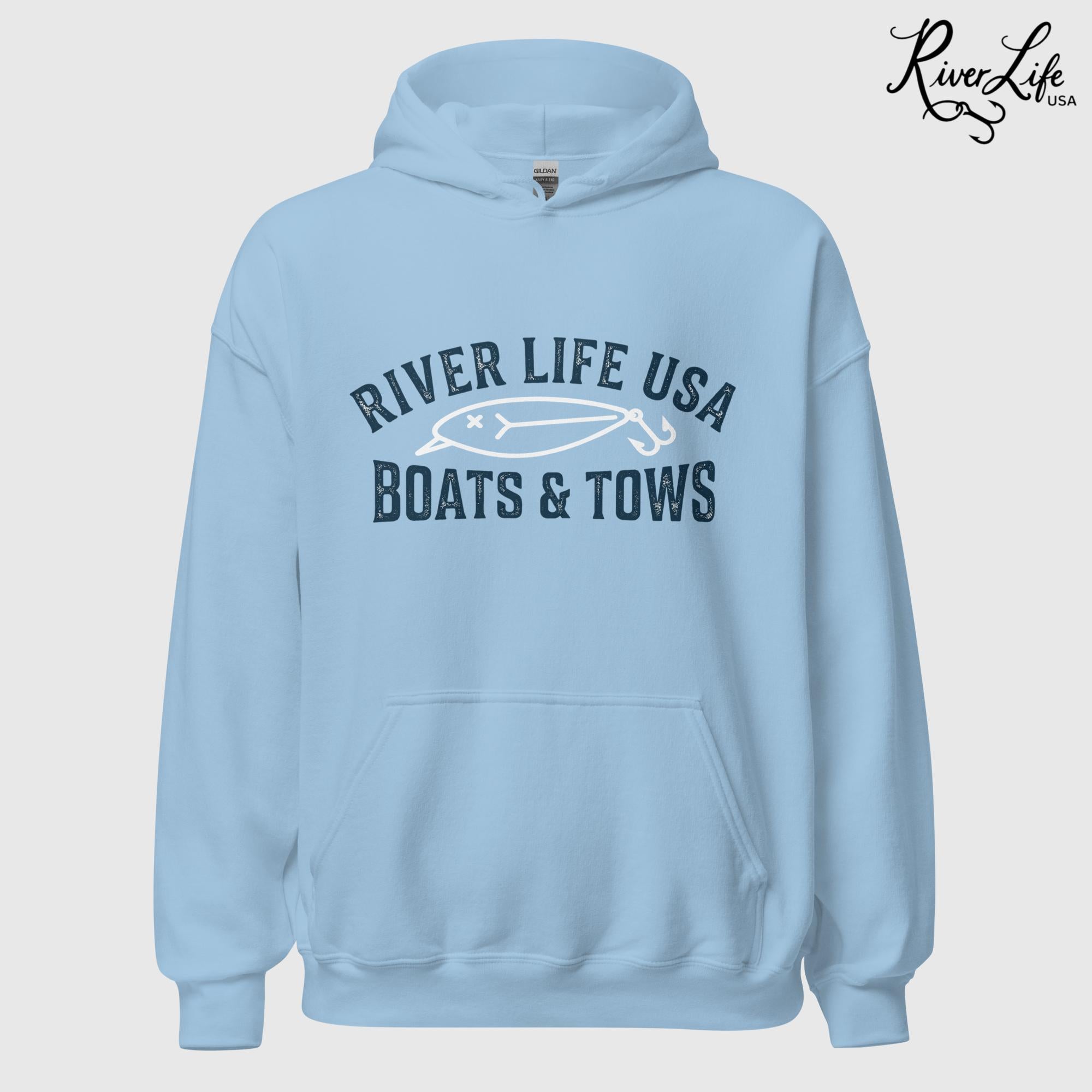 Boats and Tows | Unisex Pullover Hoodie-Light Blue-River Life USA