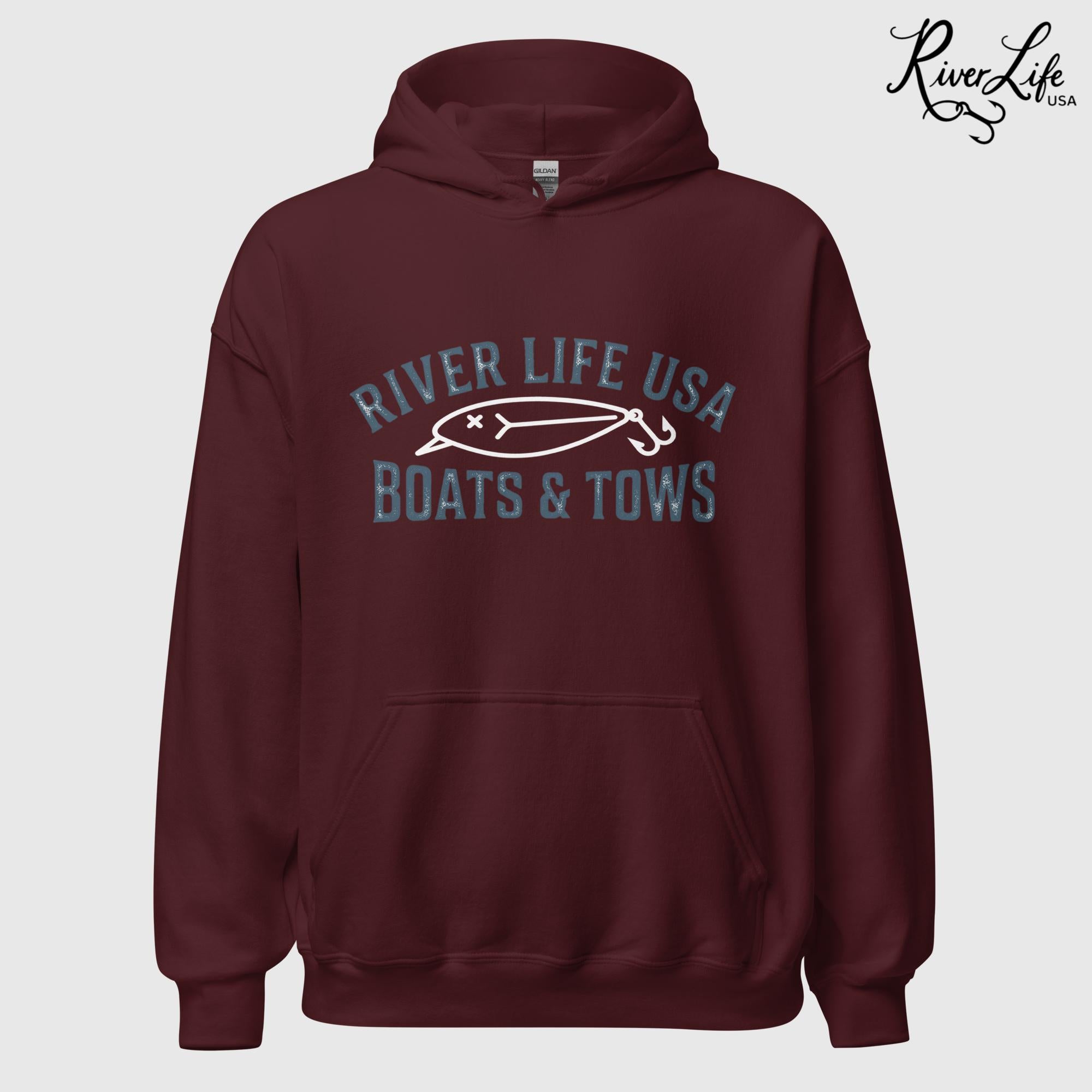 Boats and Tows | Unisex Pullover Hoodie-Maroon-River Life USA