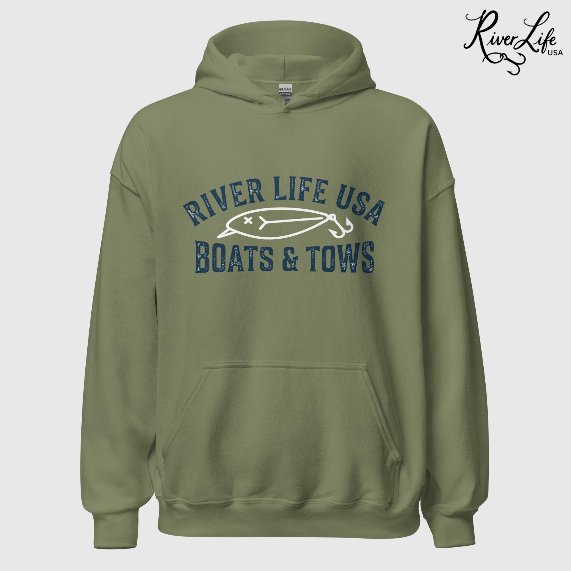 Boats and Tows | Unisex Pullover Hoodie-Military Green-River Life USA