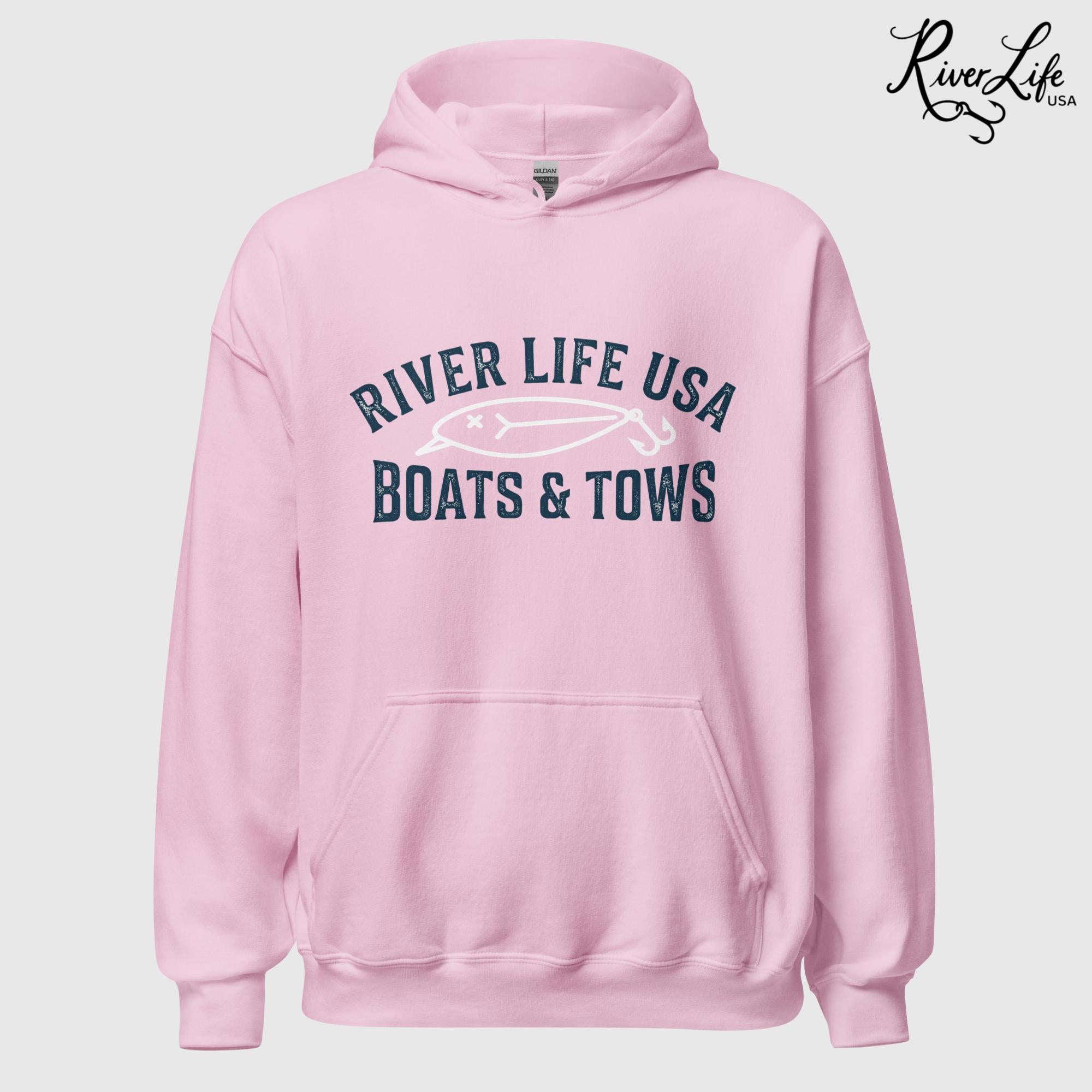 Boats and Tows | Unisex Pullover Hoodie-Pink-River Life USA