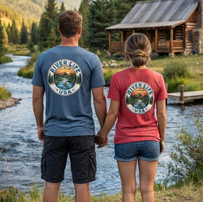 Circle Logo with Kayak | Short-Sleeve Unisex T-Shirt-Heather Indigo-River Life USA