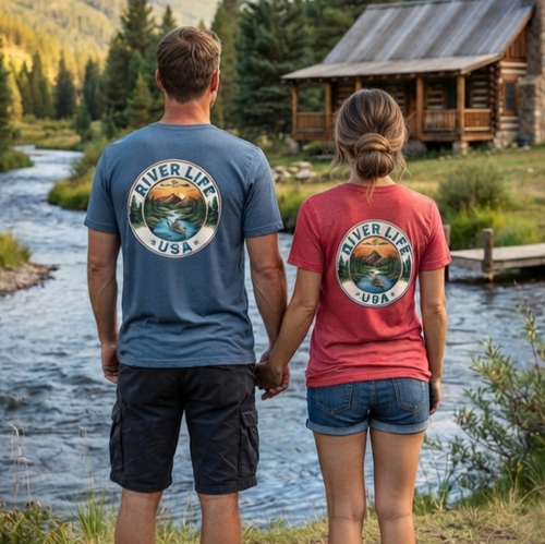 Circle Logo with Kayak | Short-Sleeve Unisex T-Shirt-Heather Indigo-River Life USA
