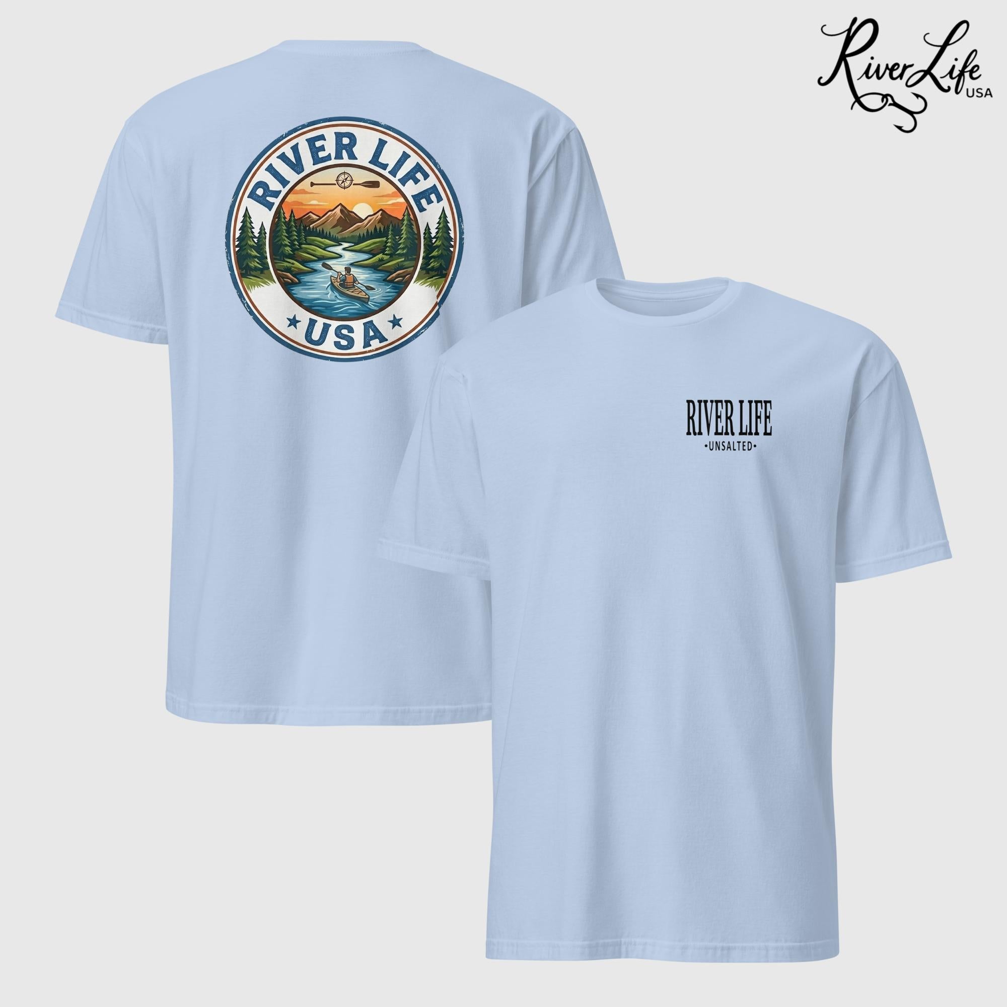 Circle Logo with Kayak | Short-Sleeve Unisex T-Shirt-Light Blue-River Life USA