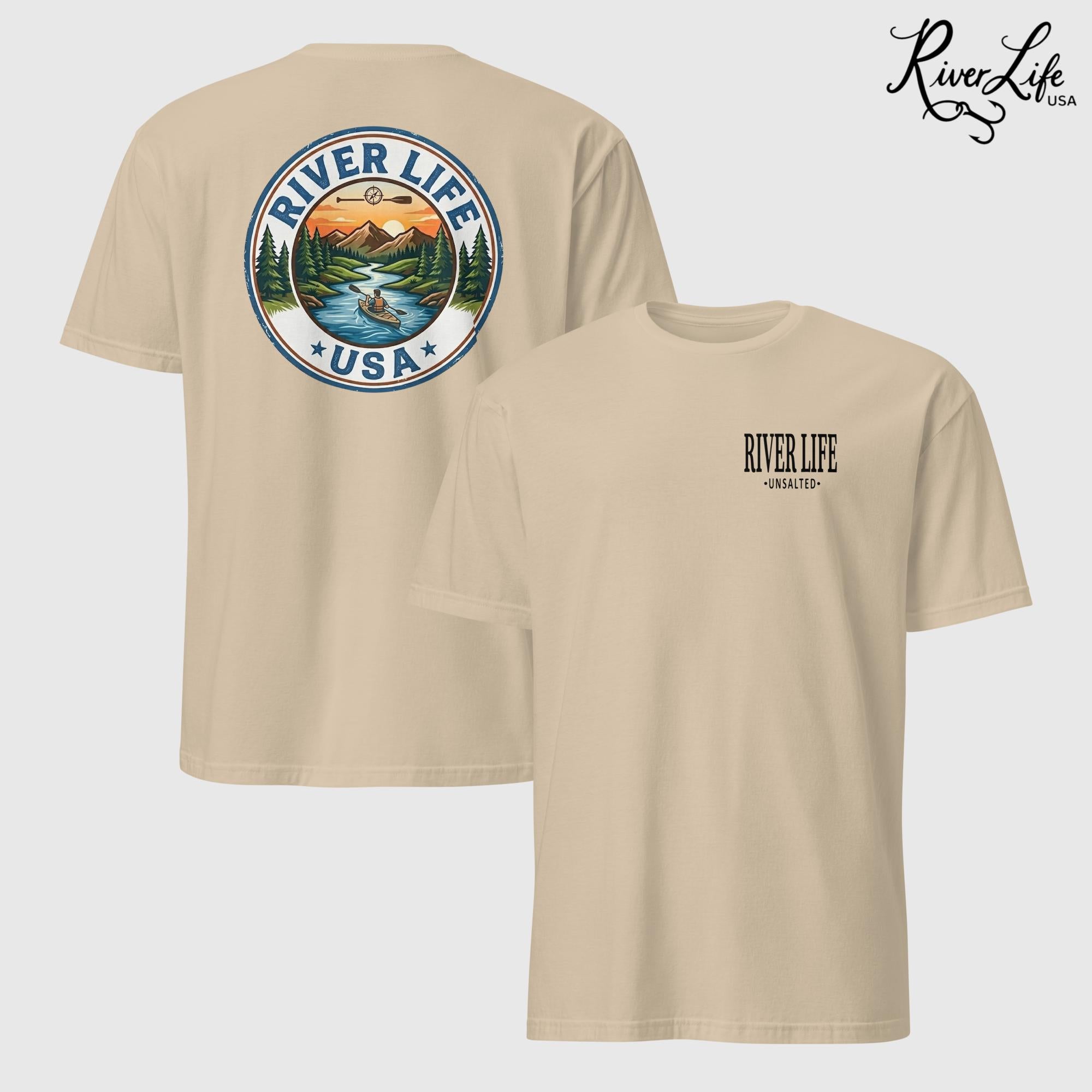 Circle Logo with Kayak | Short-Sleeve Unisex T-Shirt-Sand-River Life USA