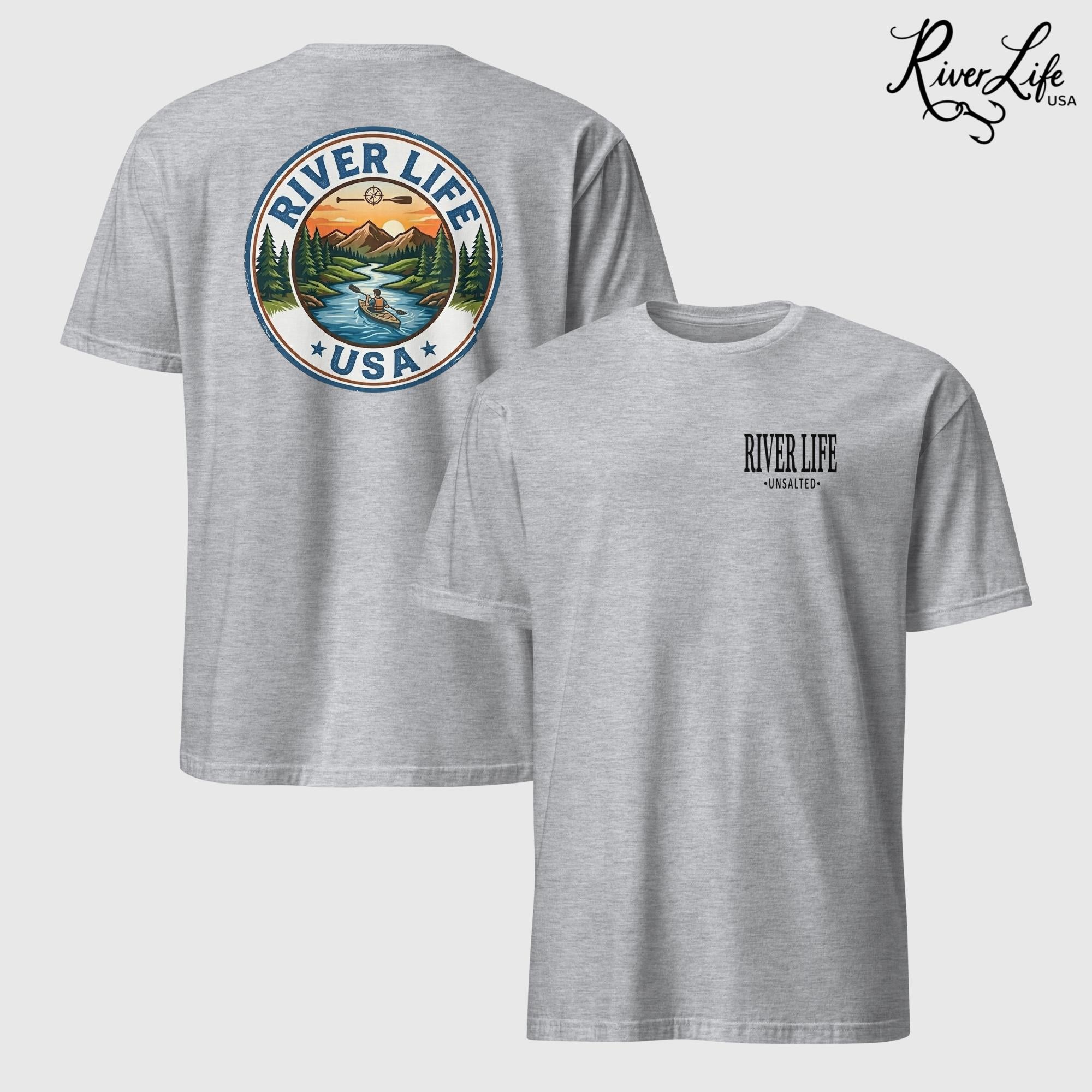 Circle Logo with Kayak | Short-Sleeve Unisex T-Shirt-Sport Grey-River Life USA