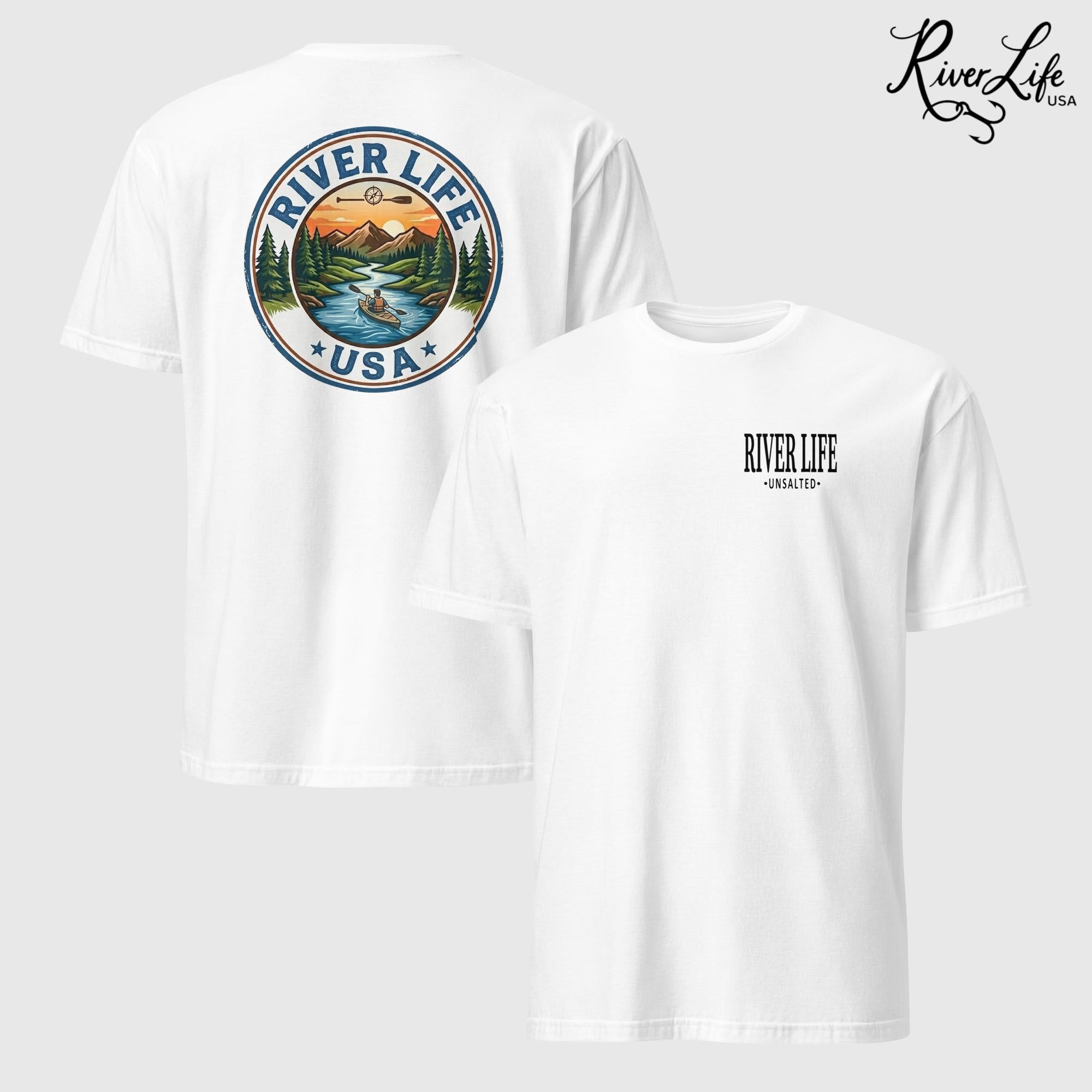 Circle Logo with Kayak | Short-Sleeve Unisex T-Shirt-White-River Life USA