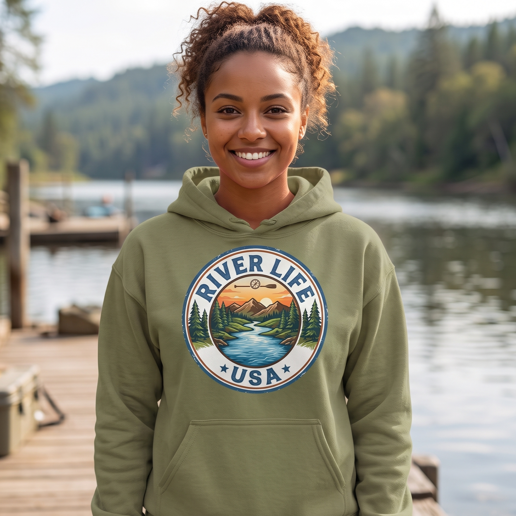 River Life USA Circle Logo | Unisex Pullover Hoodie-River Life USA
