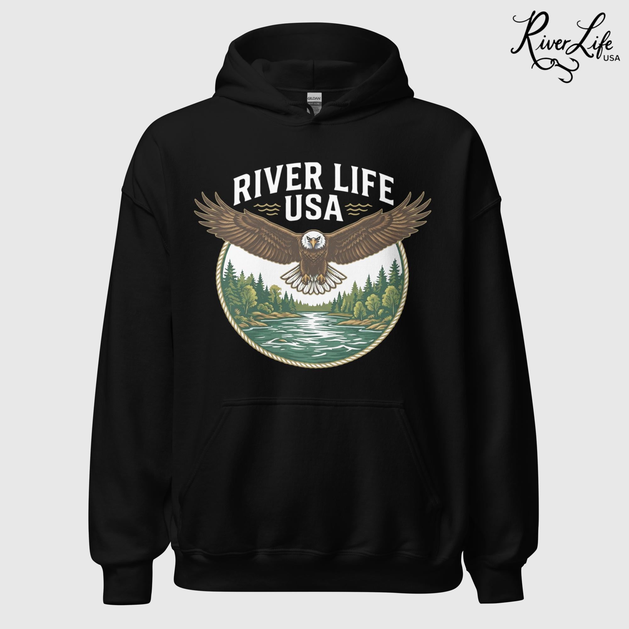 Eagle | Unisex Pullover Hoodie-Black-River Life USA