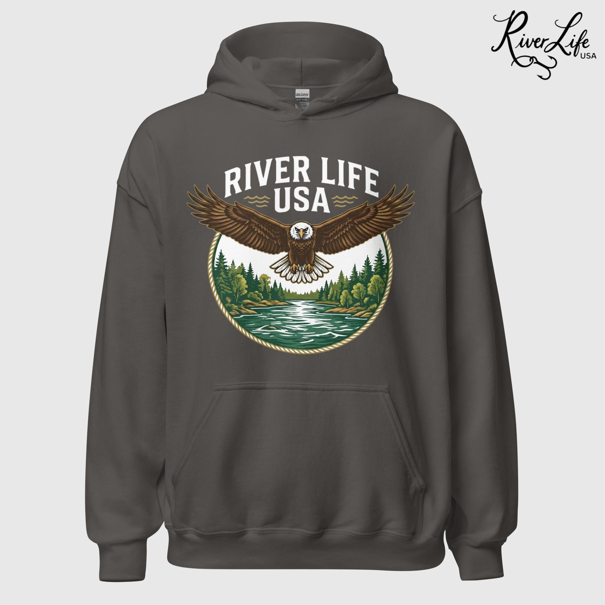 Eagle | Unisex Pullover Hoodie-Charcoal-River Life USA