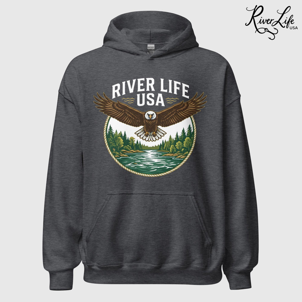 Eagle | Unisex Pullover Hoodie-Dark Heather-River Life USA