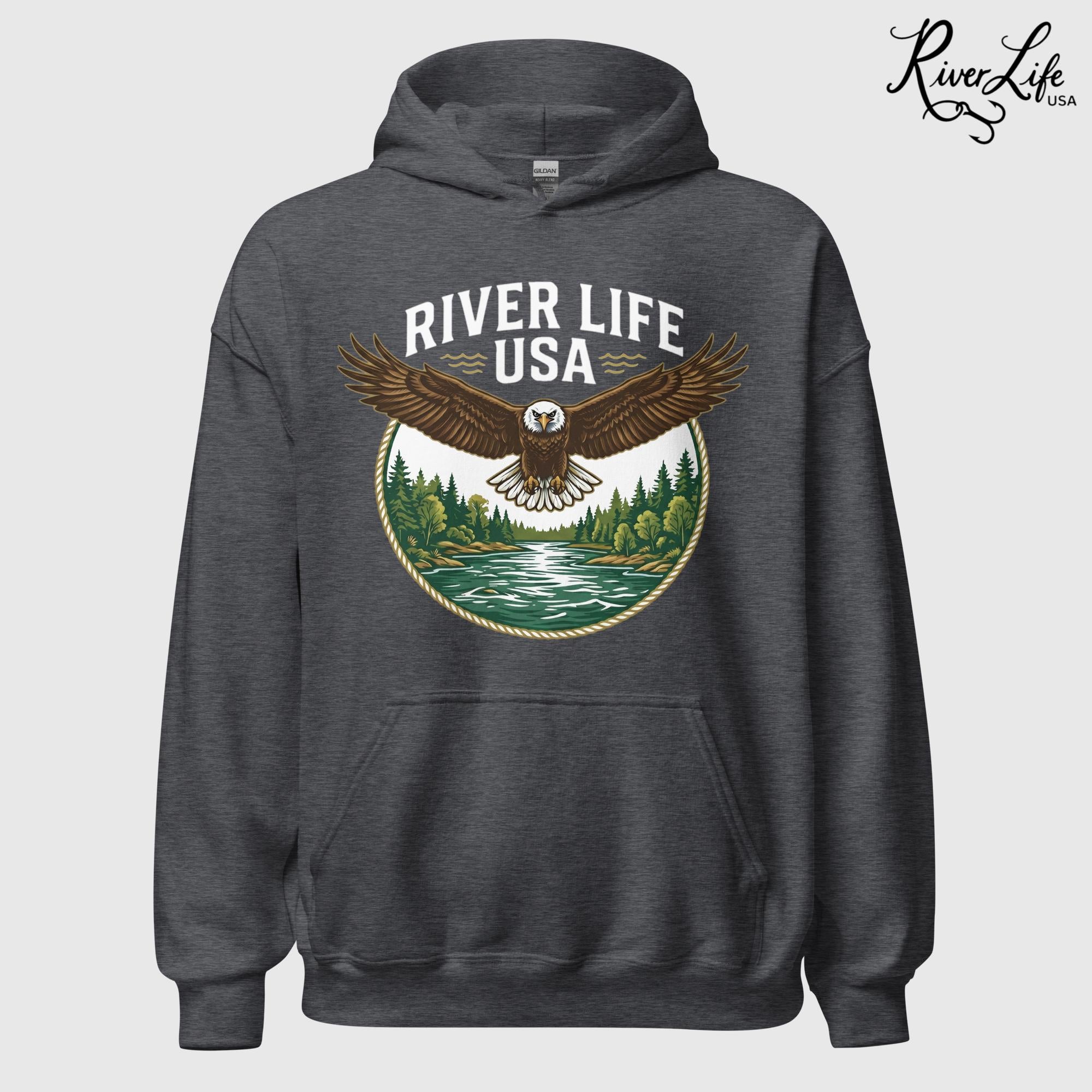 Eagle | Unisex Pullover Hoodie-Dark Heather-River Life USA