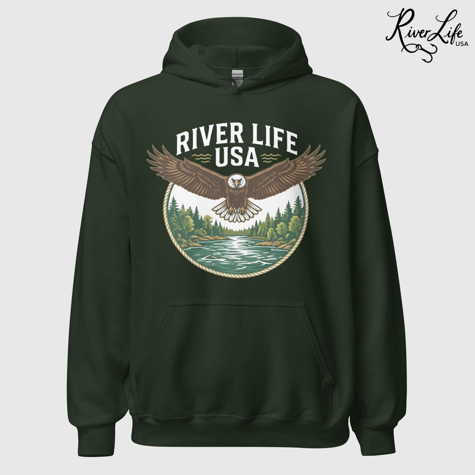 Eagle | Unisex Pullover Hoodie-Forest Green-River Life USA
