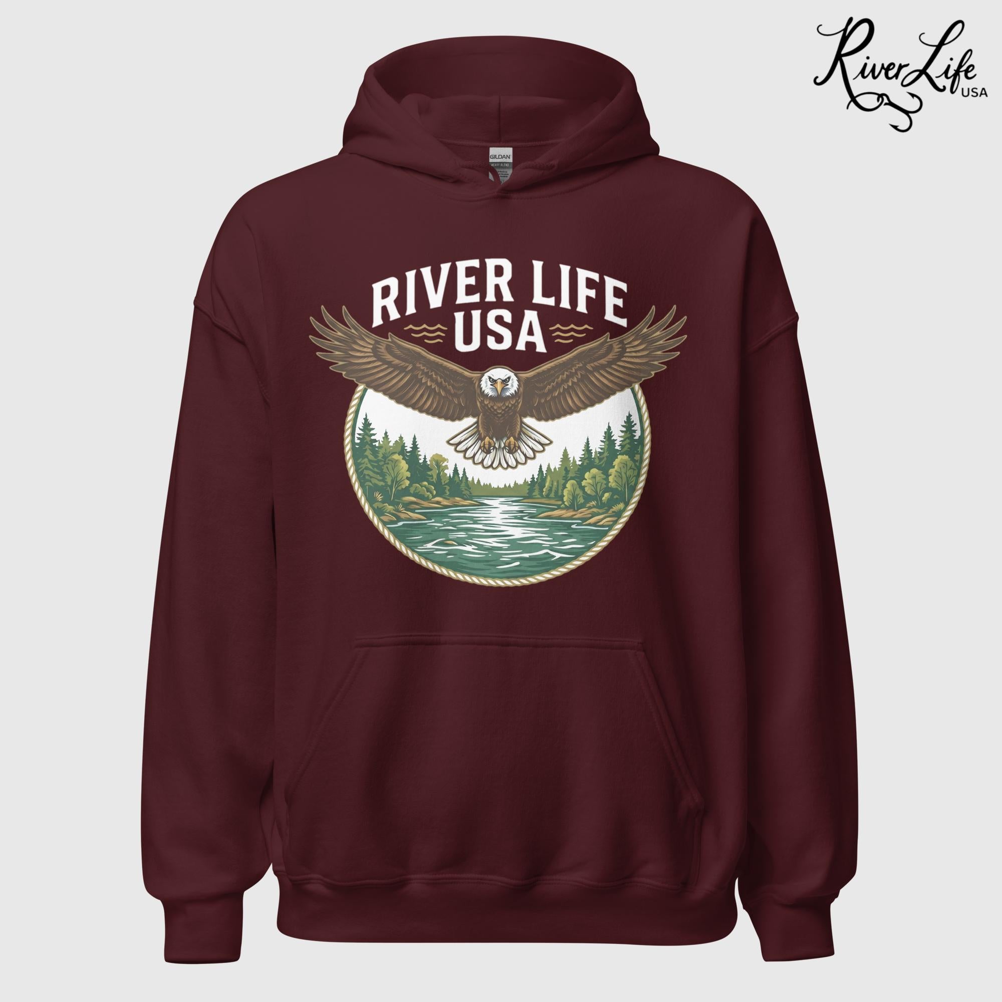 Eagle | Unisex Pullover Hoodie-Maroon-River Life USA