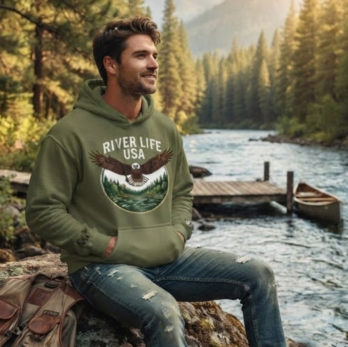Eagle | Unisex Pullover Hoodie-Military Green-River Life USA