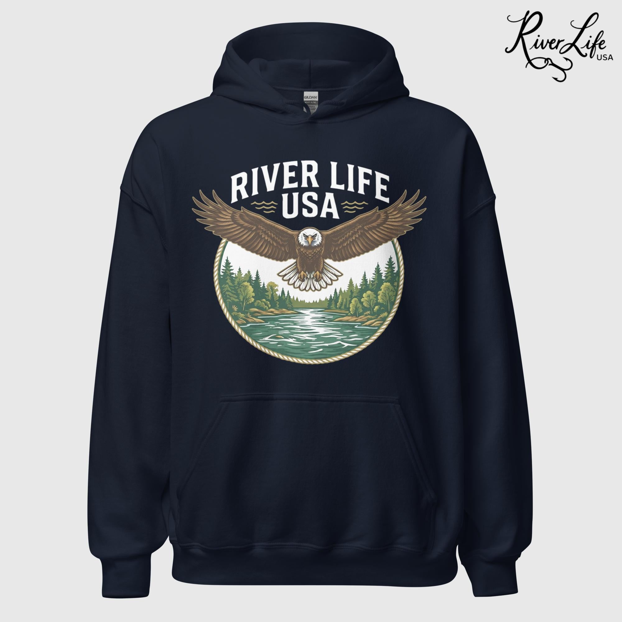 Eagle | Unisex Pullover Hoodie-Navy-River Life USA