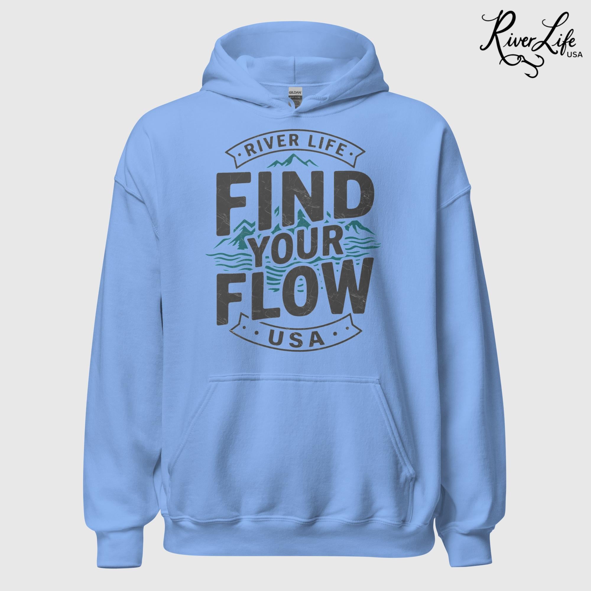 Find Your Flow | Unisex Pullover Hoodie-Light Blue-River Life USA