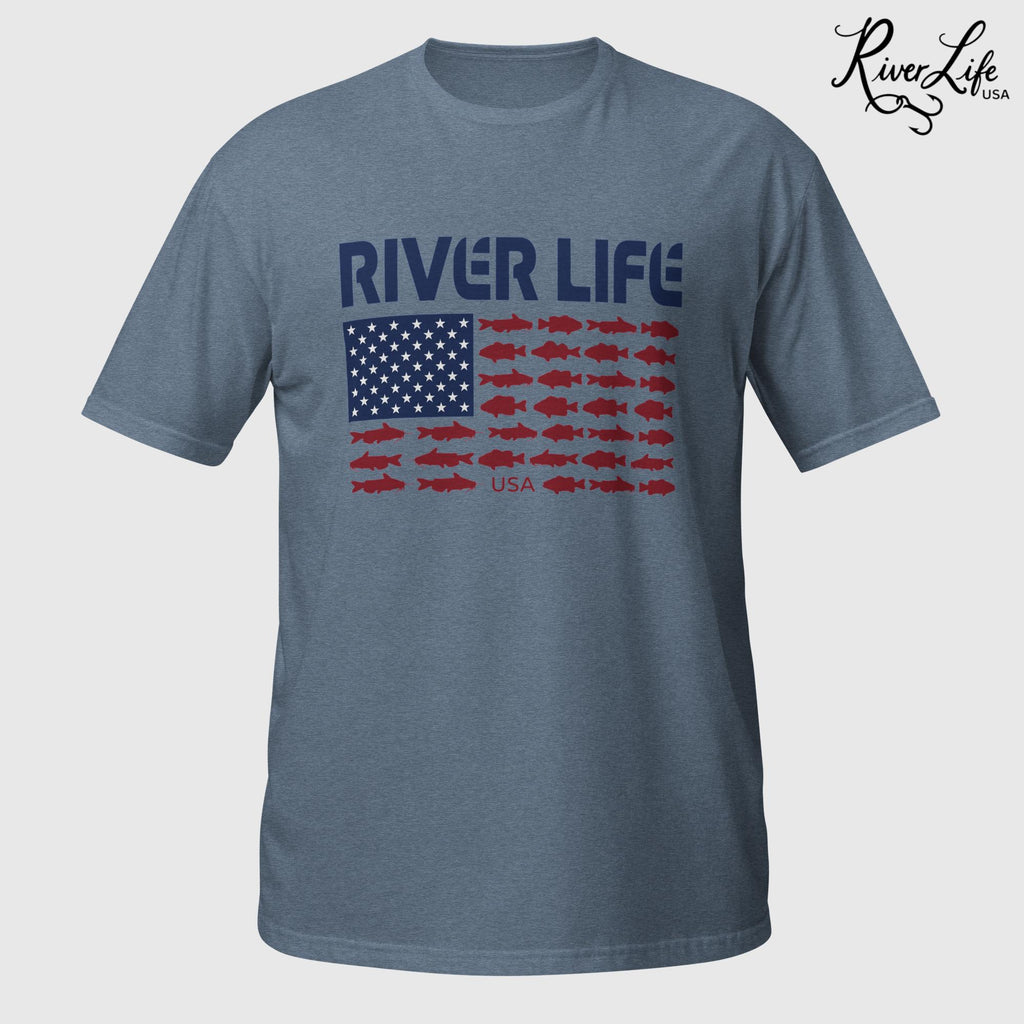 Fish Flag (dark colors) | Short-Sleeve Unisex T-Shirt-Heather Indigo-River Life USA