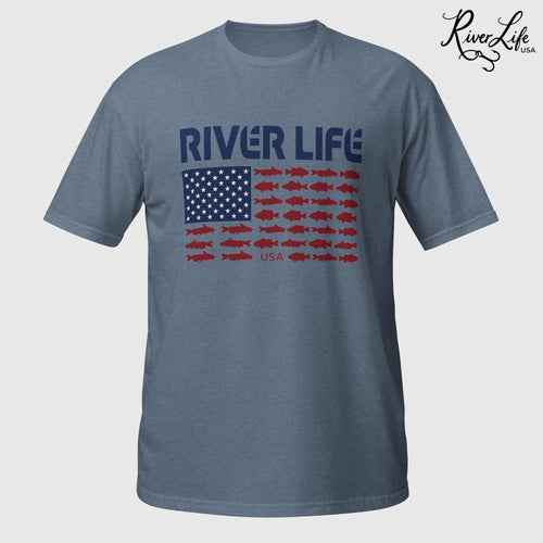 Fish Flag (dark colors) | Short-Sleeve Unisex T-Shirt-Heather Indigo-River Life USA