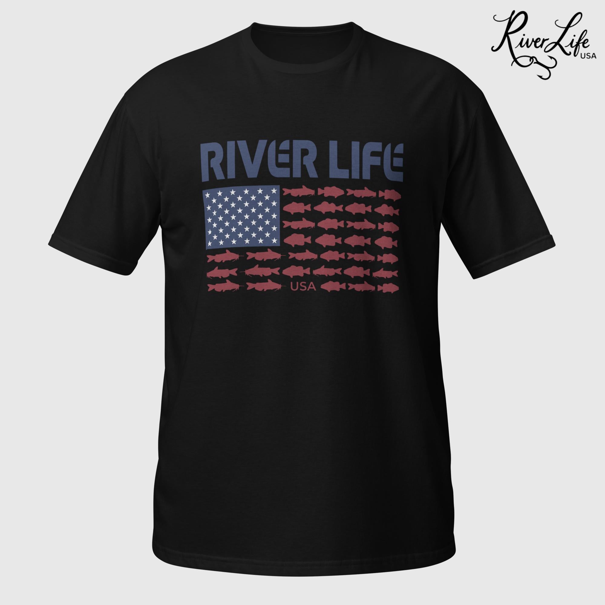 Fish Flag (dark colors) | Short-Sleeve Unisex T-Shirt-Black-River Life USA