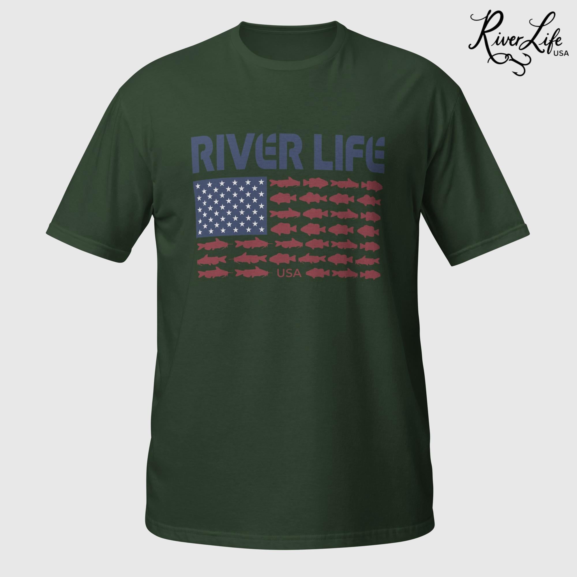 Fish Flag (dark colors) | Short-Sleeve Unisex T-Shirt-Forest Green-River Life USA